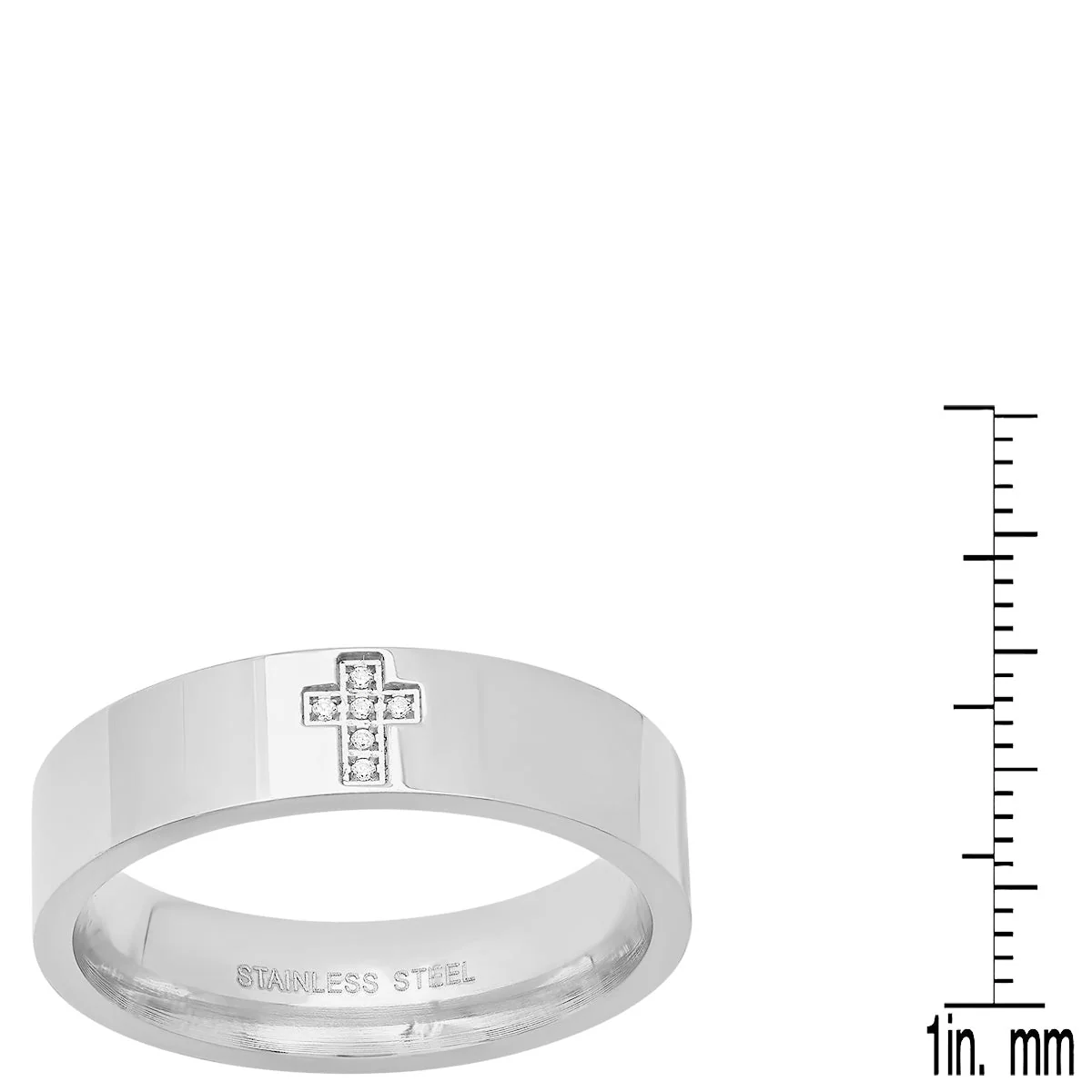 18K Gold Plated Stainless Steel And Simulated Diamonds Cross Band Ring - Image 3