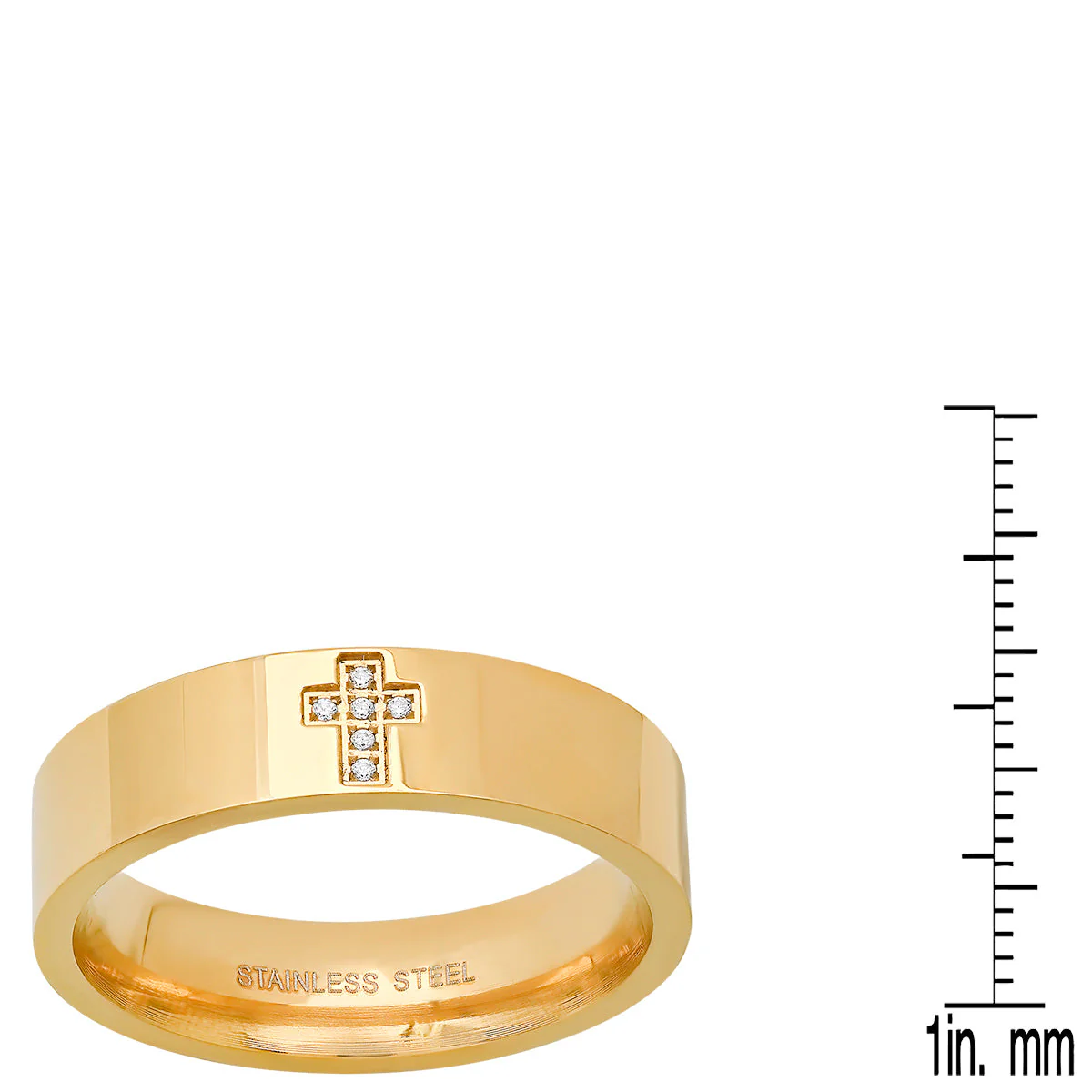 18K Gold Plated Stainless Steel And Simulated Diamonds Cross Band Ring - Image 6