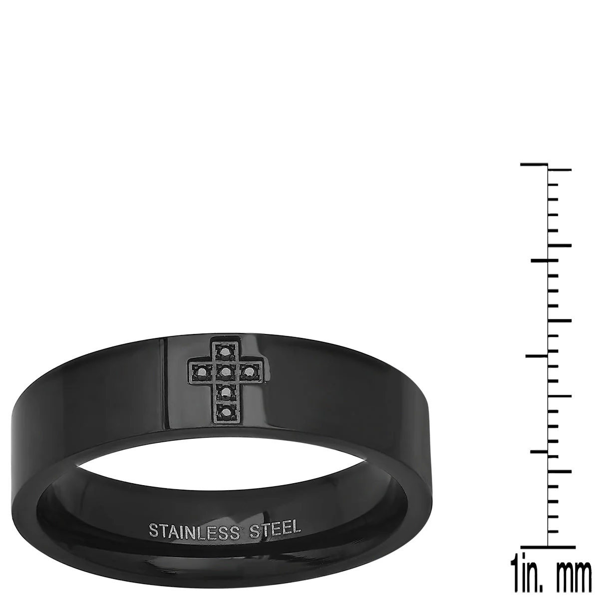 18K Gold Plated Stainless Steel And Simulated Diamonds Cross Band Ring - Image 9