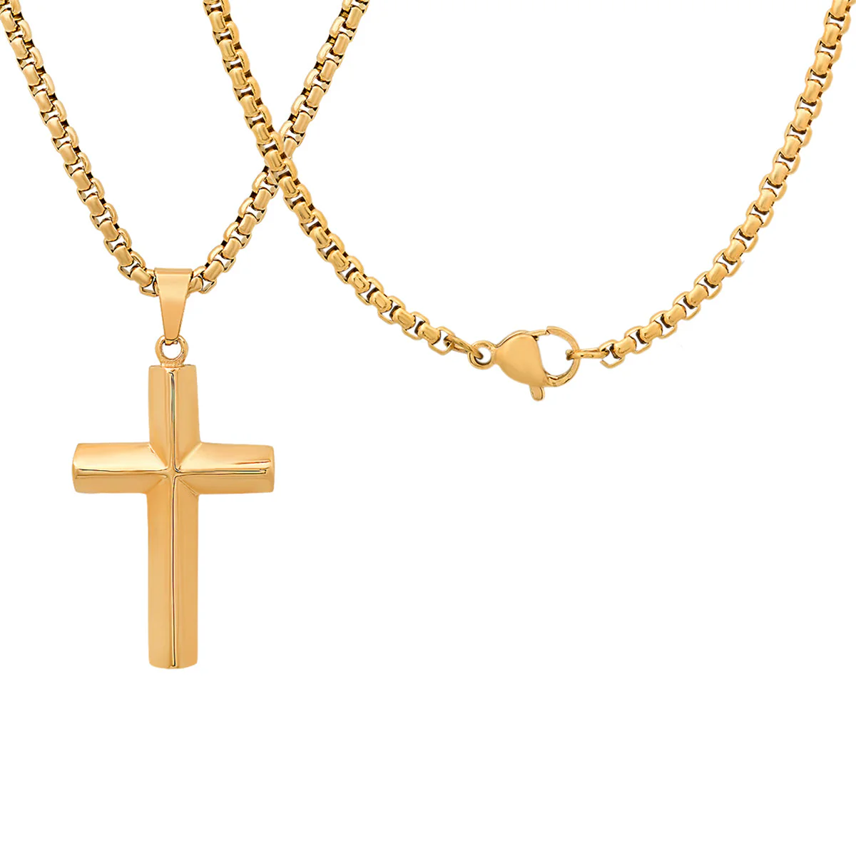 18K Gold Plated Stainless Steel Knife Edge Cross Pendant - Image 2