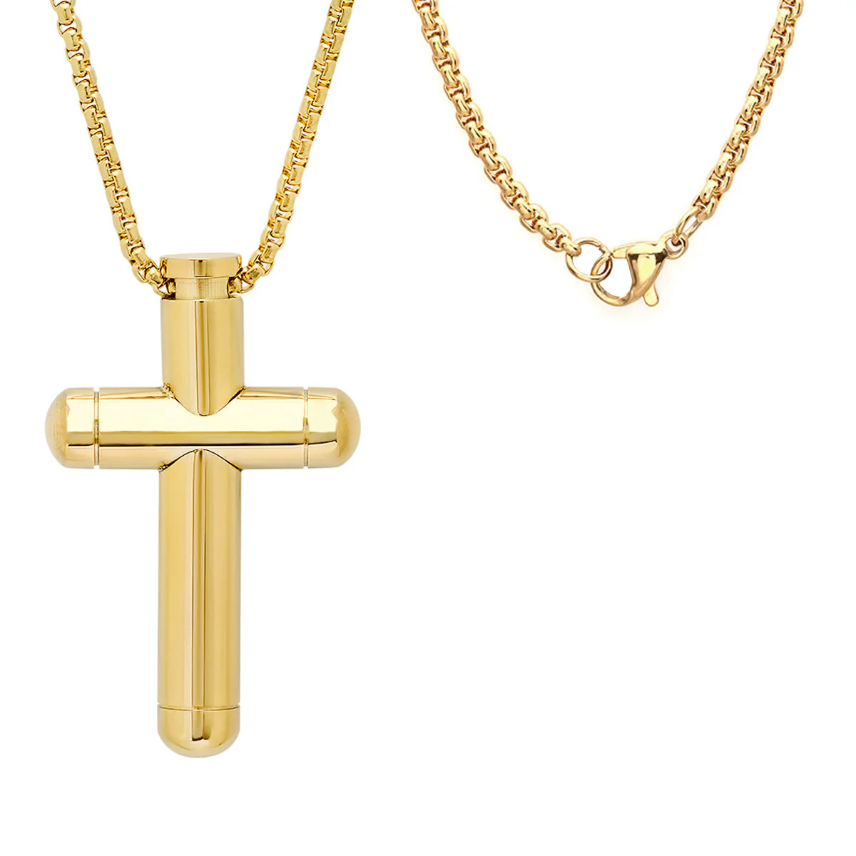 18K Gold Plated Stainless Steel Tube Cross Pendant - Image 2