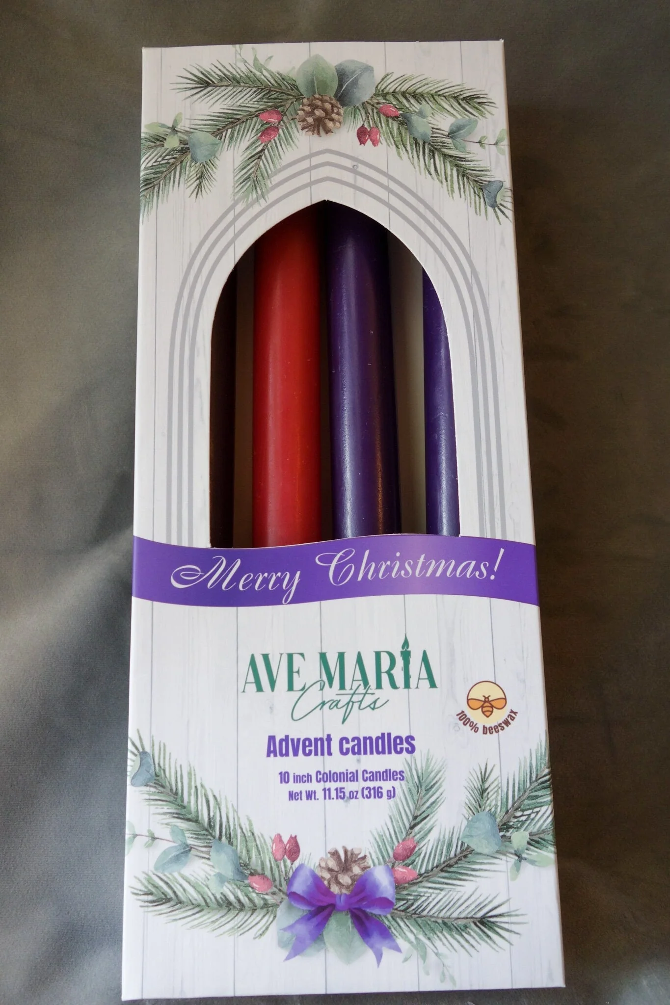 Beeswax Advent Tapers, Set of 4 10 inch Colonial Style - Image 3