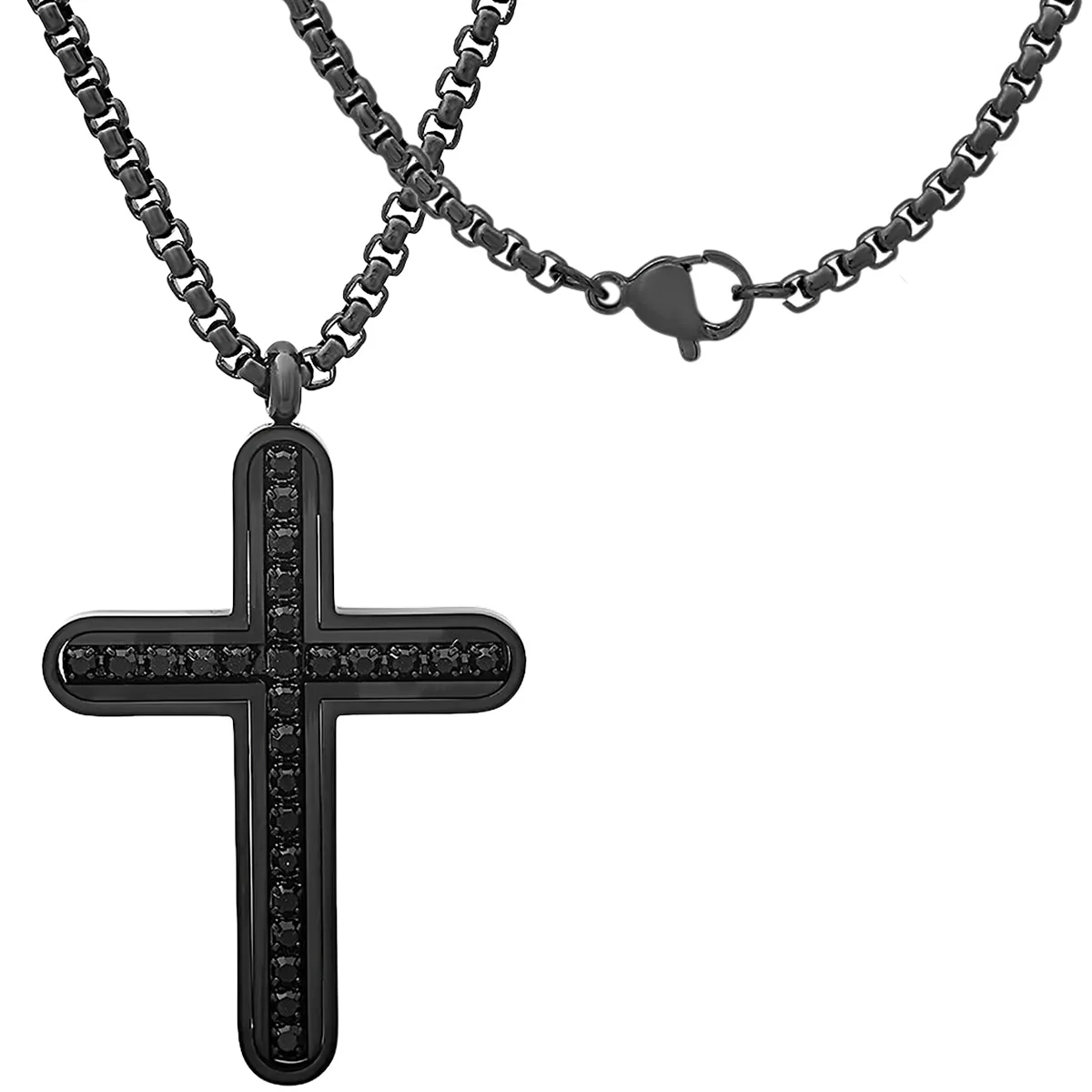 Black Ip Stainless Steel And Simulated Black Diamonds Cross Pendant - Image 2