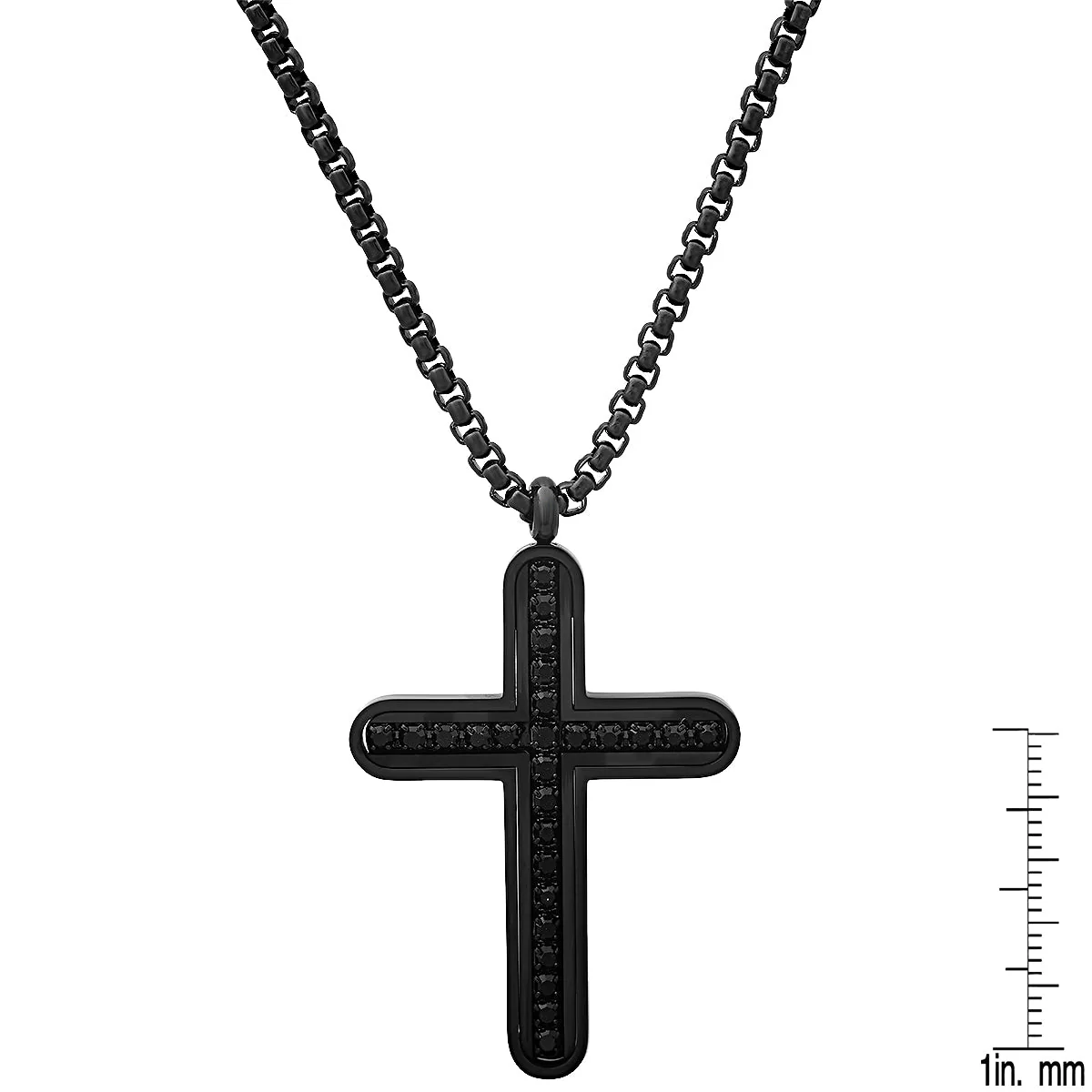Black Ip Stainless Steel And Simulated Black Diamonds Cross Pendant - Image 3