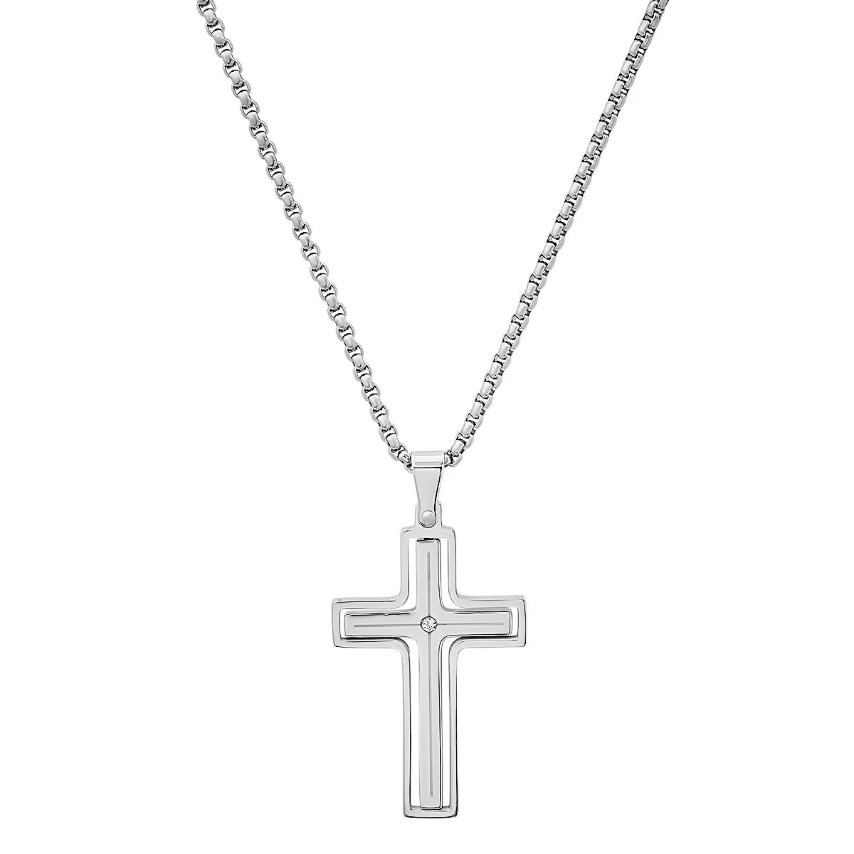 Black Ip Stainless Steel And Simulated Diamond Spinning Cross Pendant - Image 3