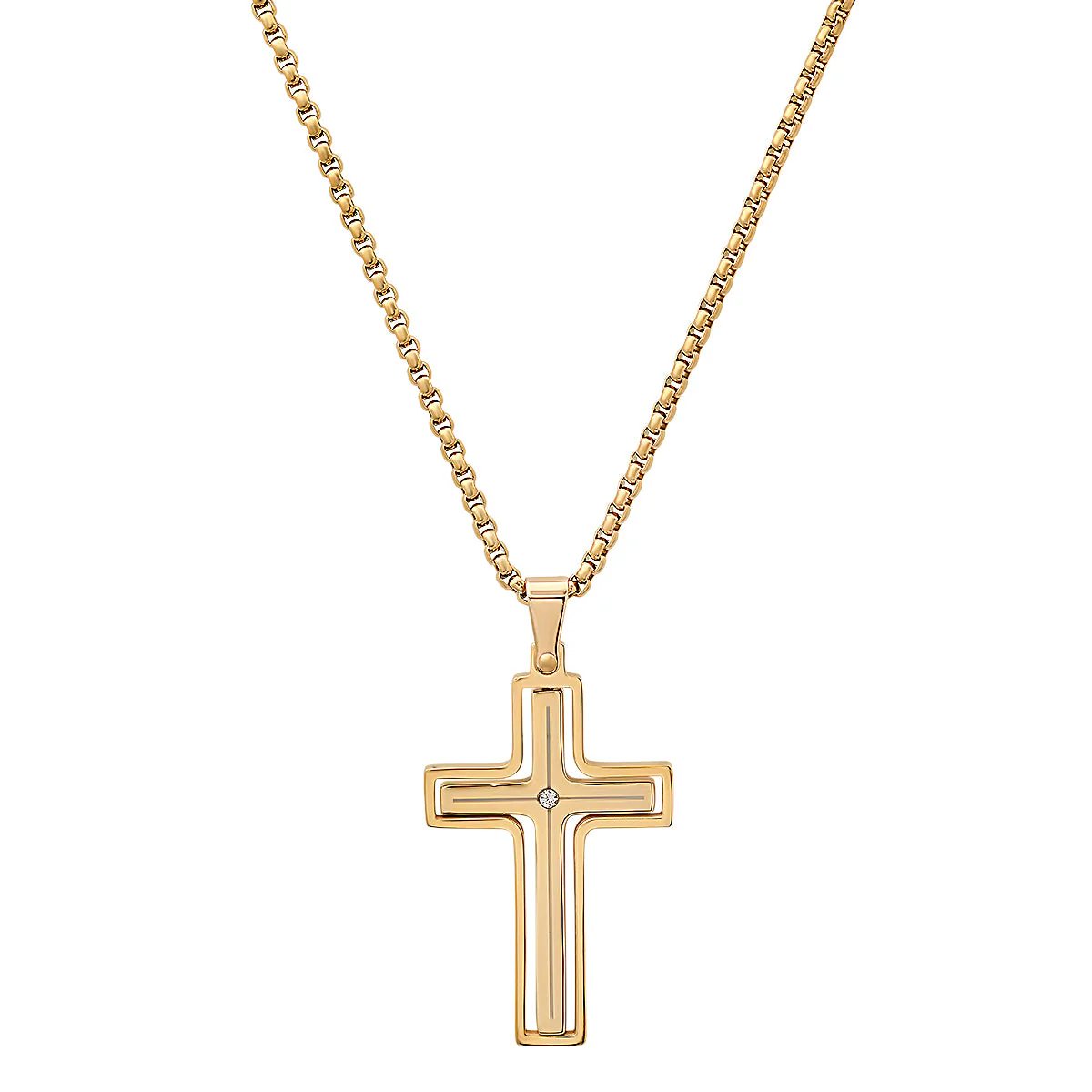 Black Ip Stainless Steel And Simulated Diamond Spinning Cross Pendant - Image 4