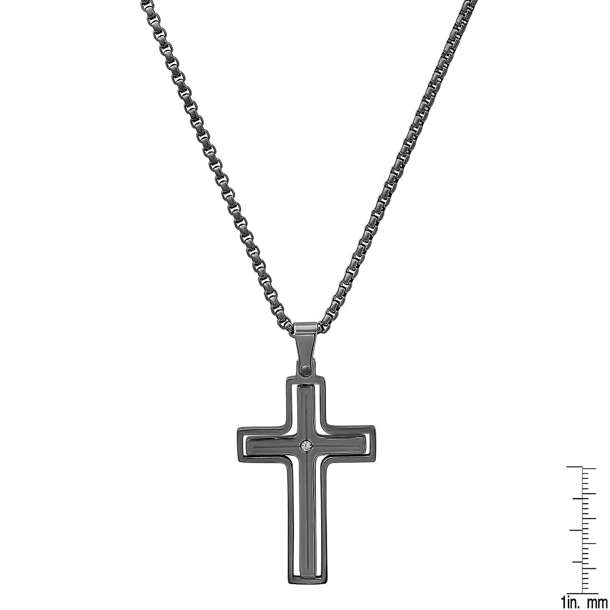 Black Ip Stainless Steel And Simulated Diamond Spinning Cross Pendant - Image 9