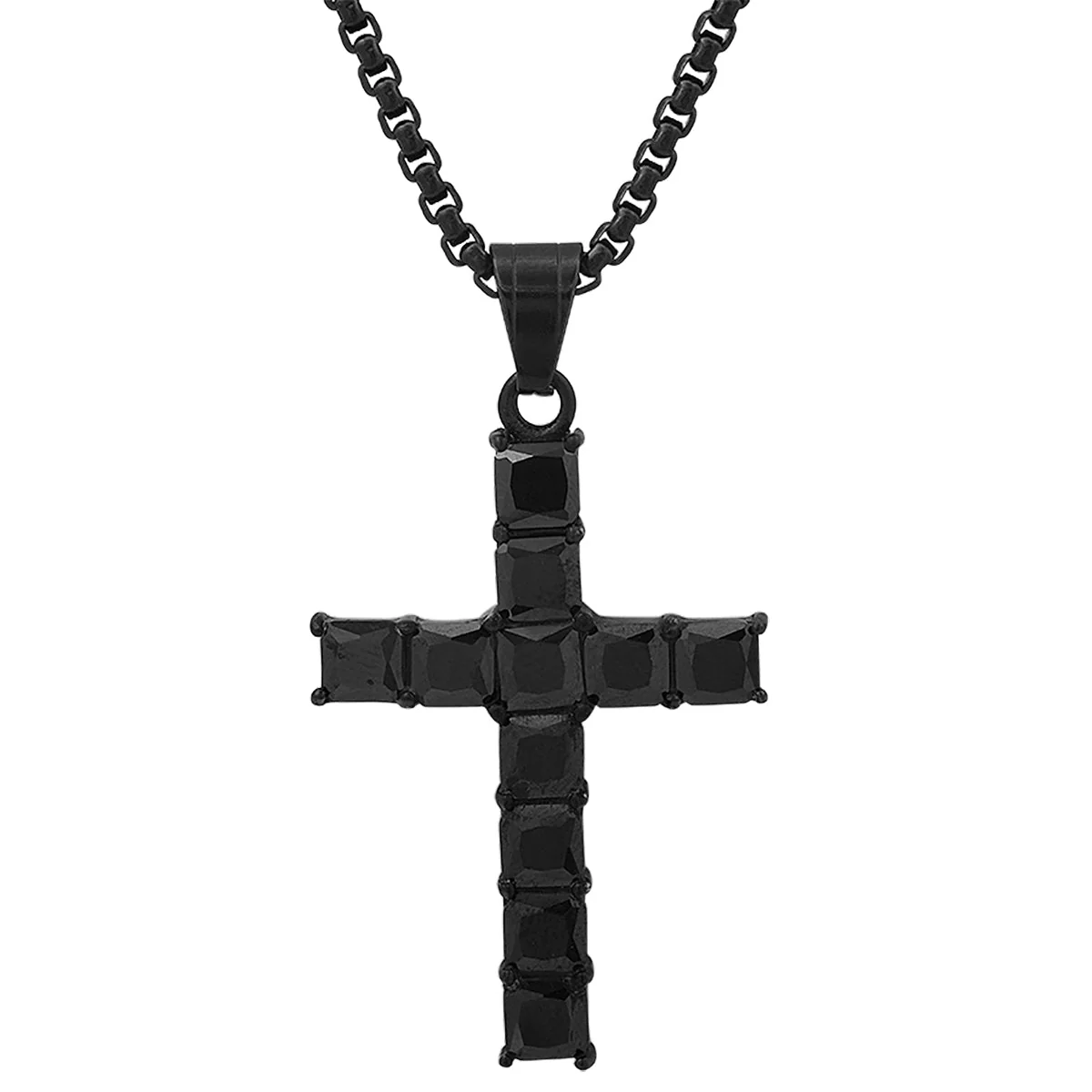 Black Ip Stainless Steel And Simulated Diamonds Cross Pendant - Image 2