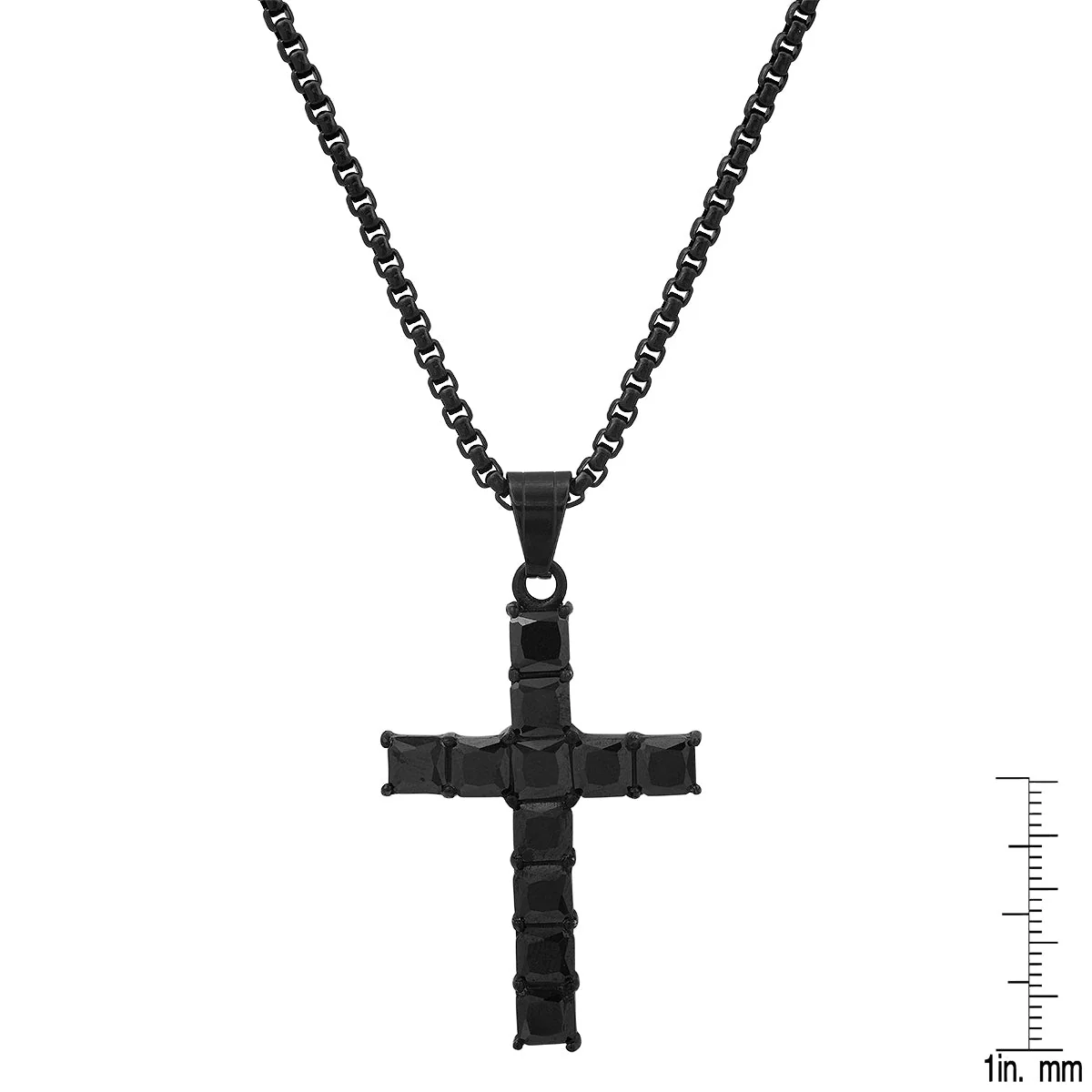 Black Ip Stainless Steel And Simulated Diamonds Cross Pendant - Image 3