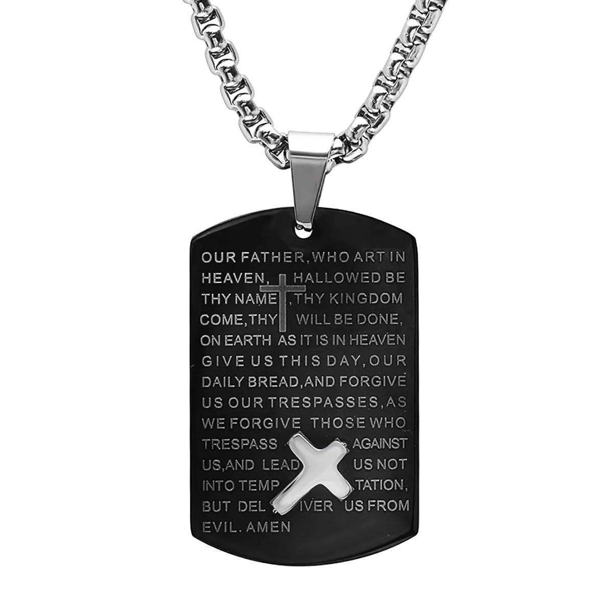 Black Ip Stainless Steel Our Father Prayer Dog Tag Pendant - Image 2