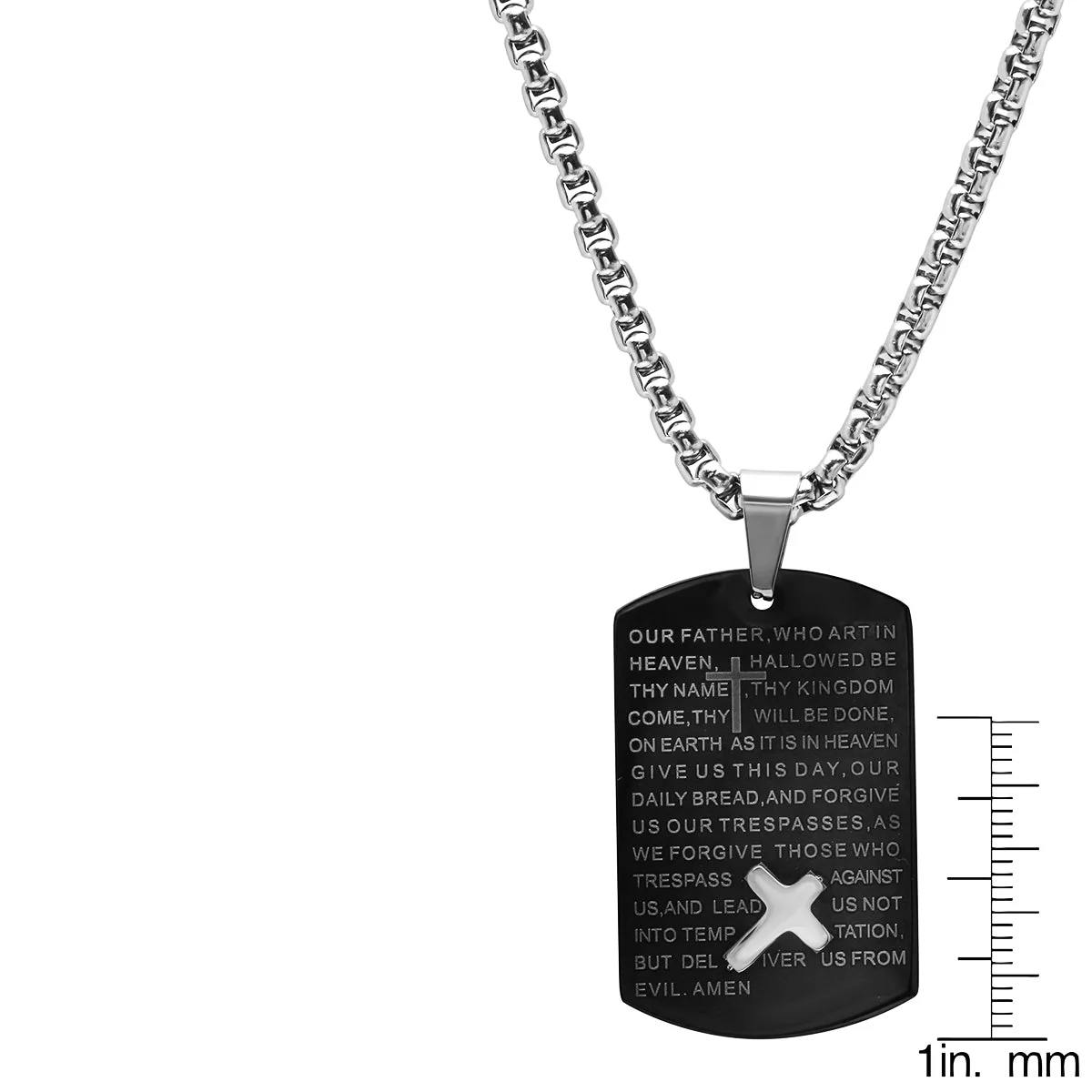 Black Ip Stainless Steel Our Father Prayer Dog Tag Pendant - Image 3