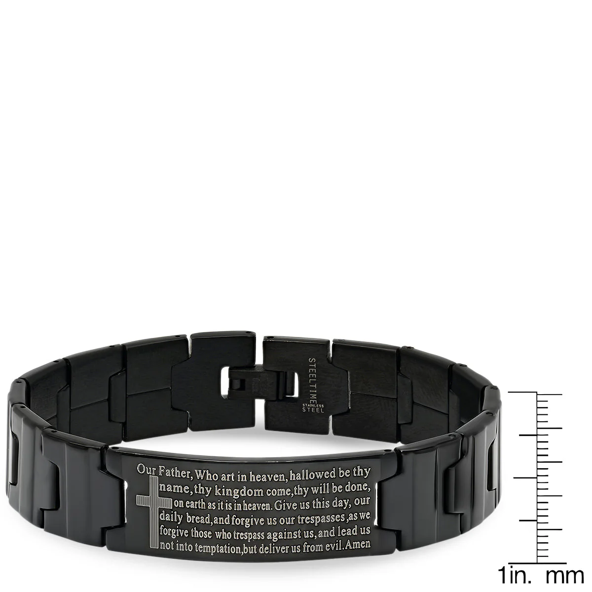Black Ip Stainless Steel Our Father Prayer Watch Link Bracelet - Image 3
