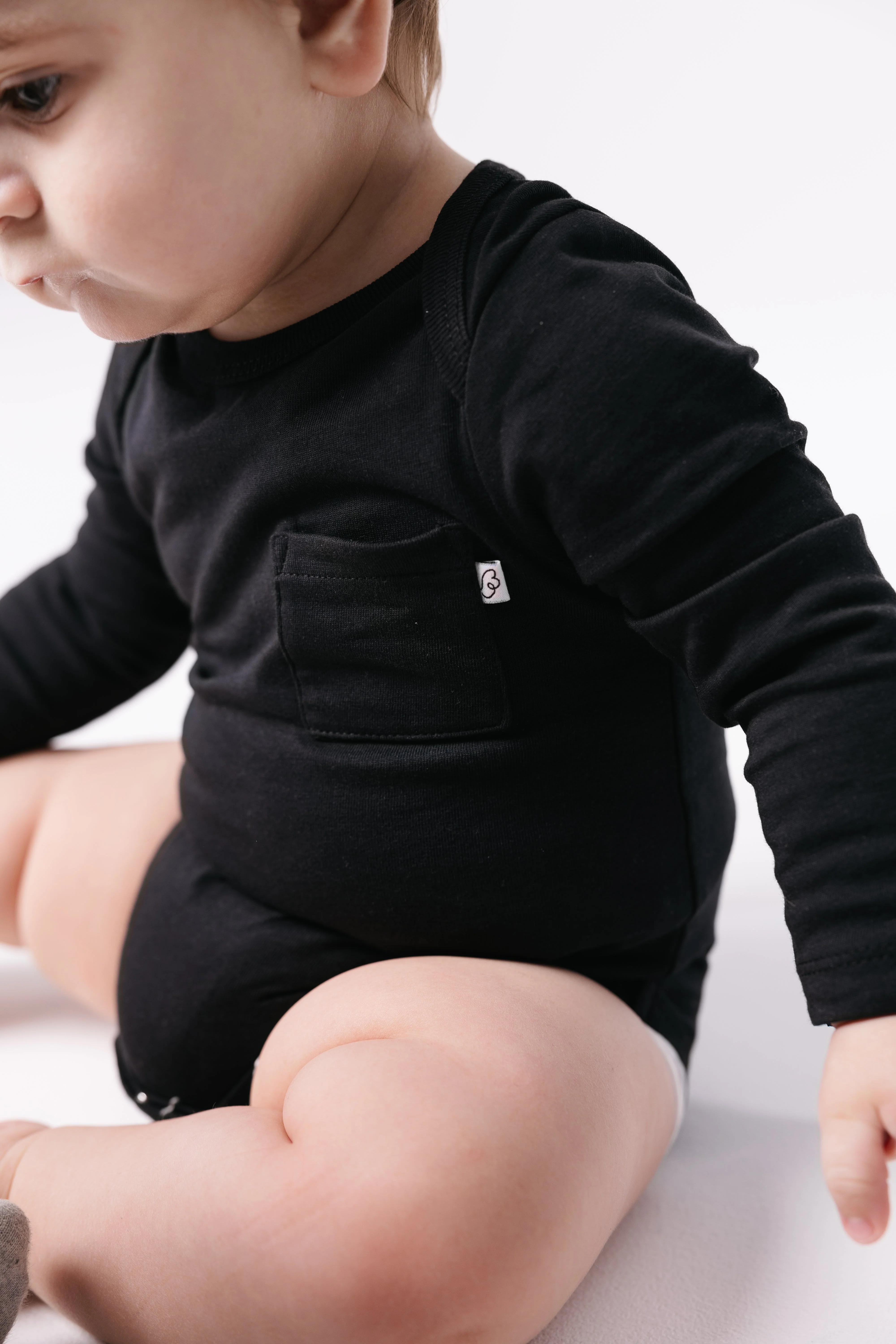 Black Prayer Pocket Long Sleeve Bodysuit Cotton - Image 2