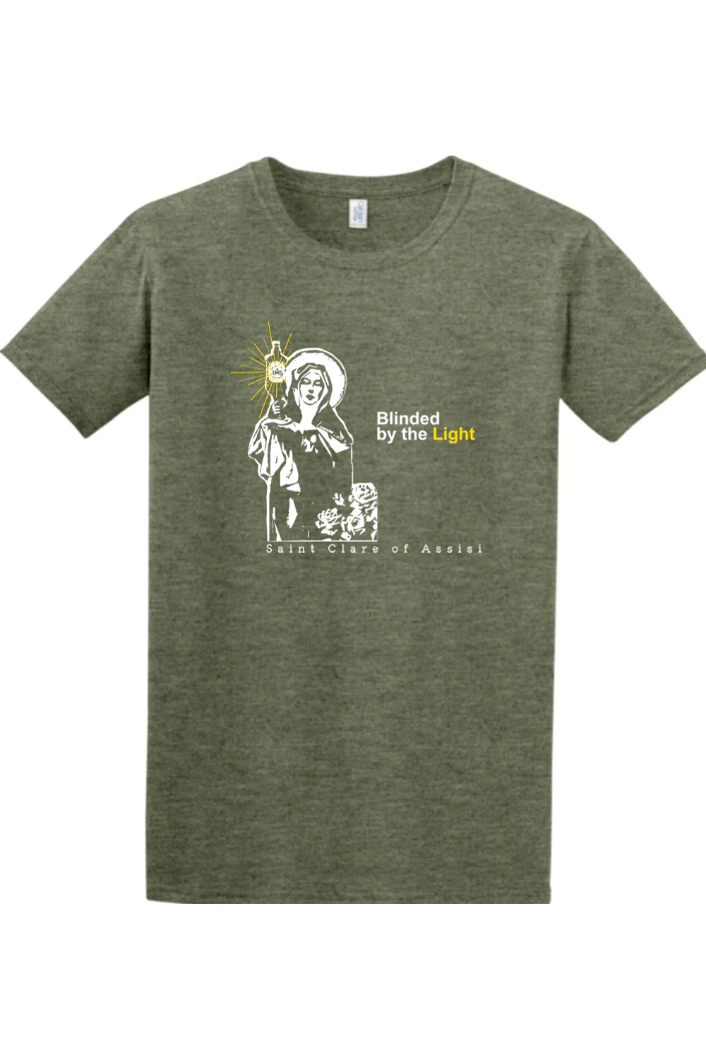 Blinded By The Light - St. Clare of Assisi Adult T-Shirt - Image 3