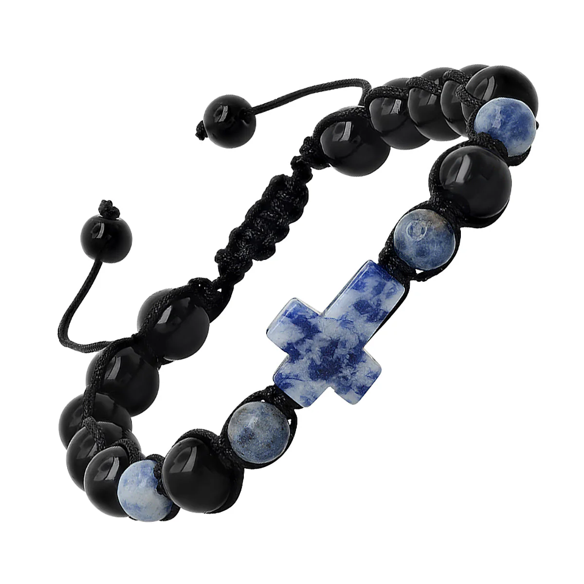 Blue Stone And Black Beads Drawstring Beaded Bracelet - Image 2