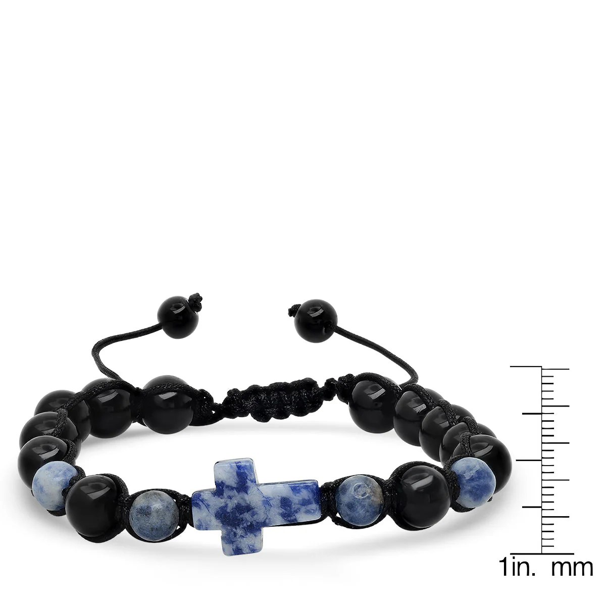 Blue Stone And Black Beads Drawstring Beaded Bracelet - Image 3