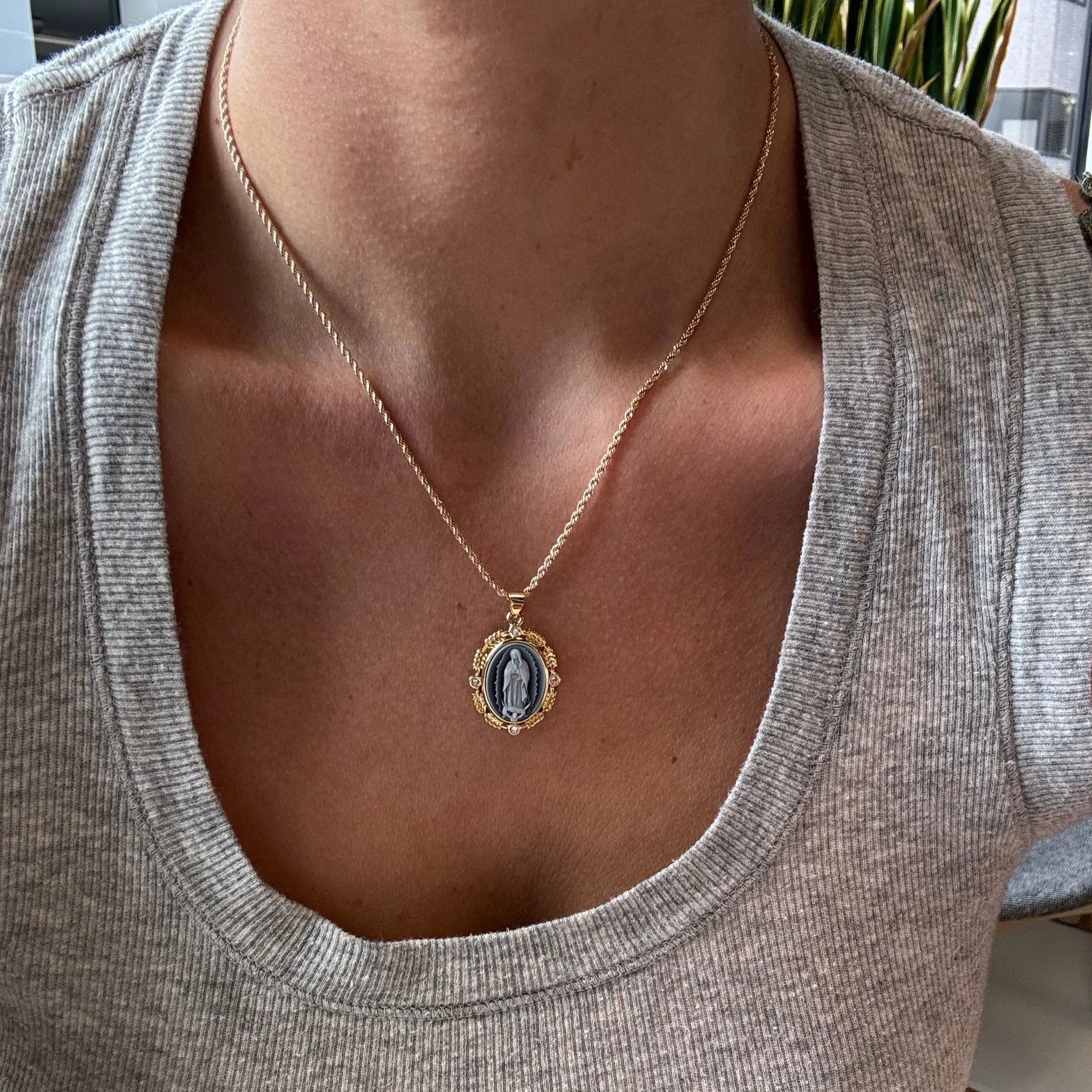 French Blue Cameo Mary Necklace - Image 4