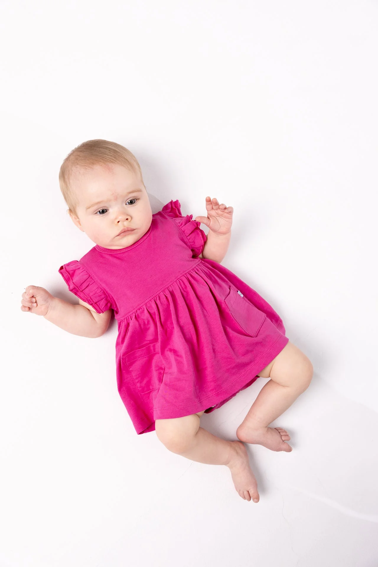 Fuchsia Prayer Pocket Short Sleeve Twirl Dress Bodysuit Cotton - Image 5