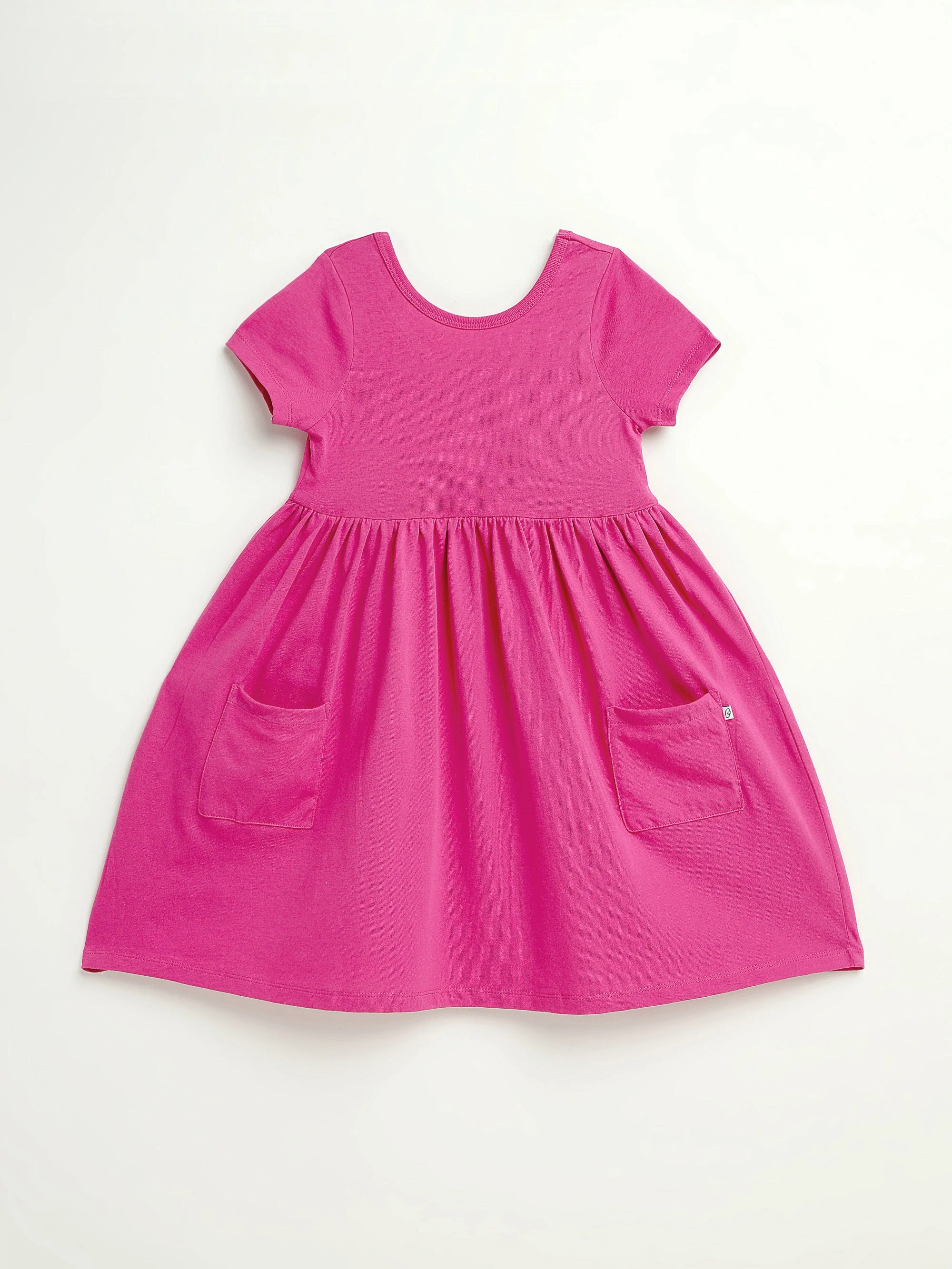 Fuchsia Prayer Pocket Short Sleeve Twirl Dress Cotton