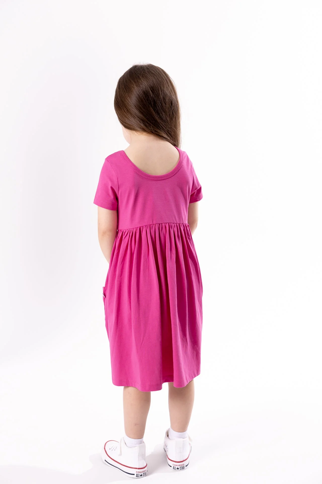 Fuchsia Prayer Pocket Short Sleeve Twirl Dress Cotton - Image 6