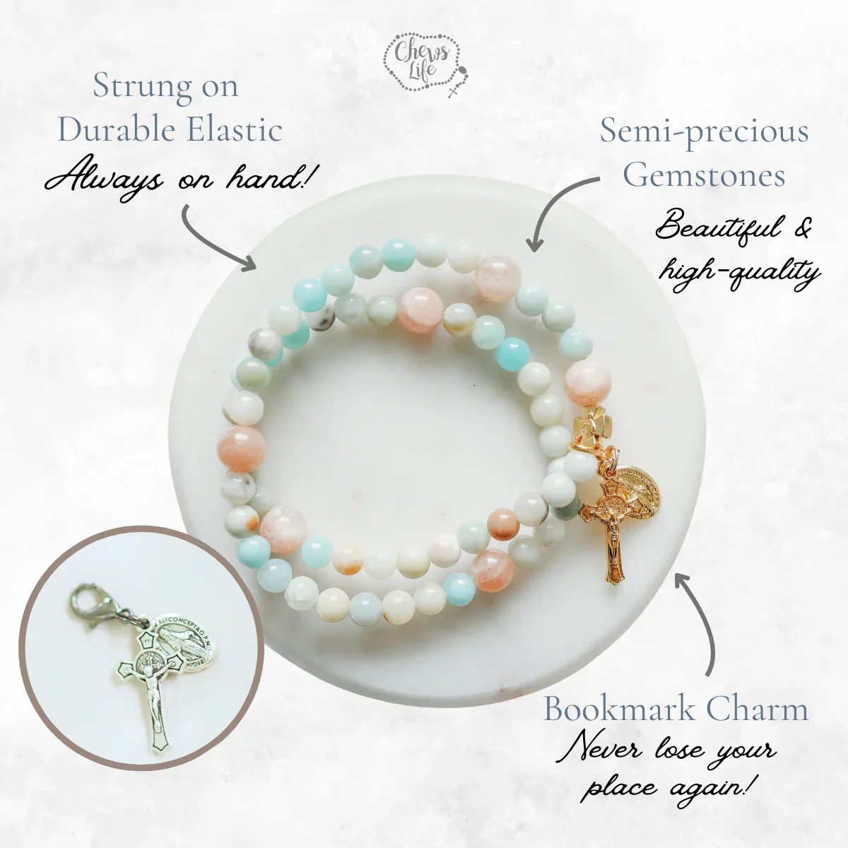 Gianna | Stretch & Wrap Rosary Bracelet | Small, Medium & Large - Image 4