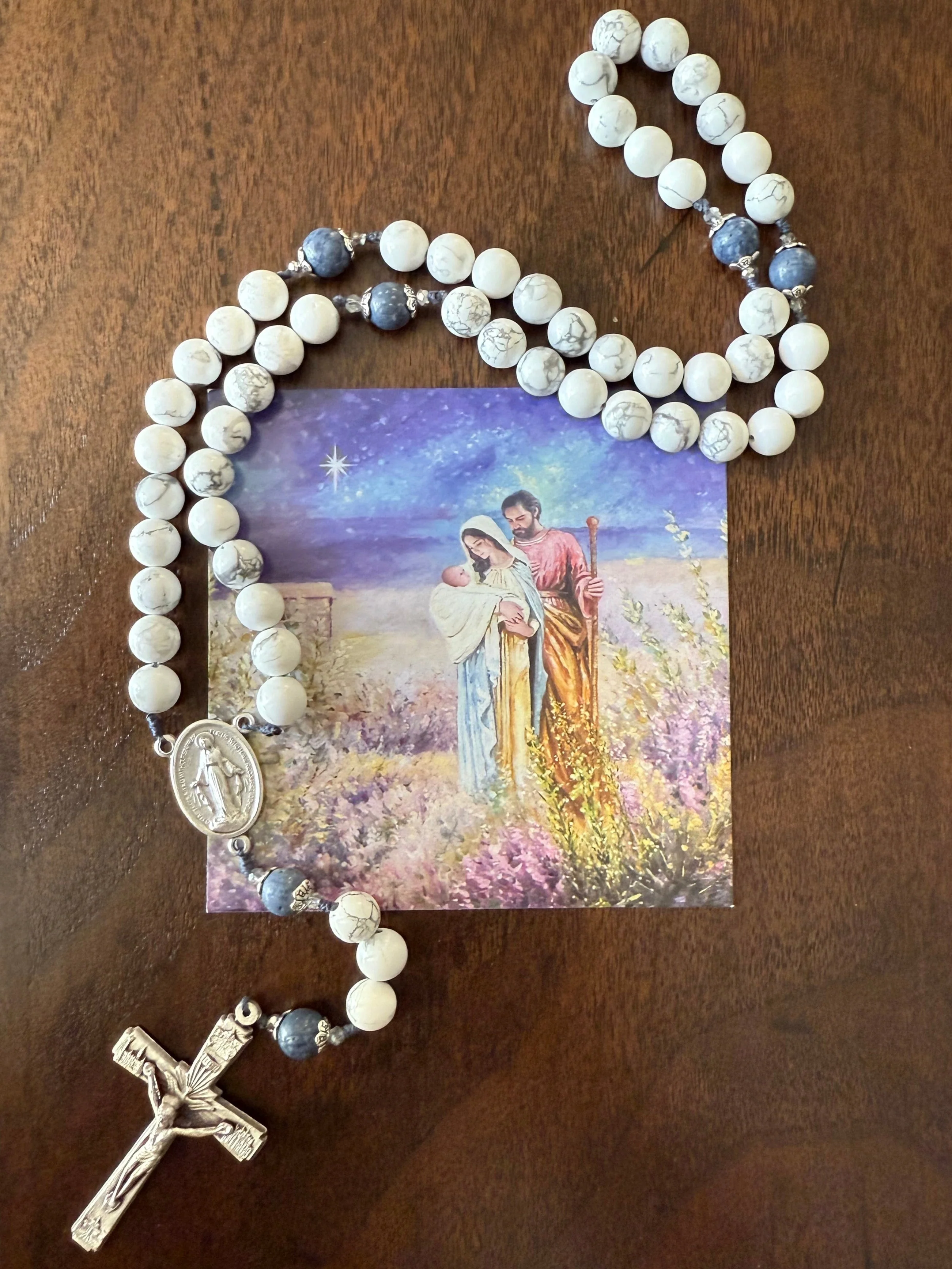 Handmade Gemstone Rosary Howlite & Blue Sponge Coral Beads Bundle - Image 3