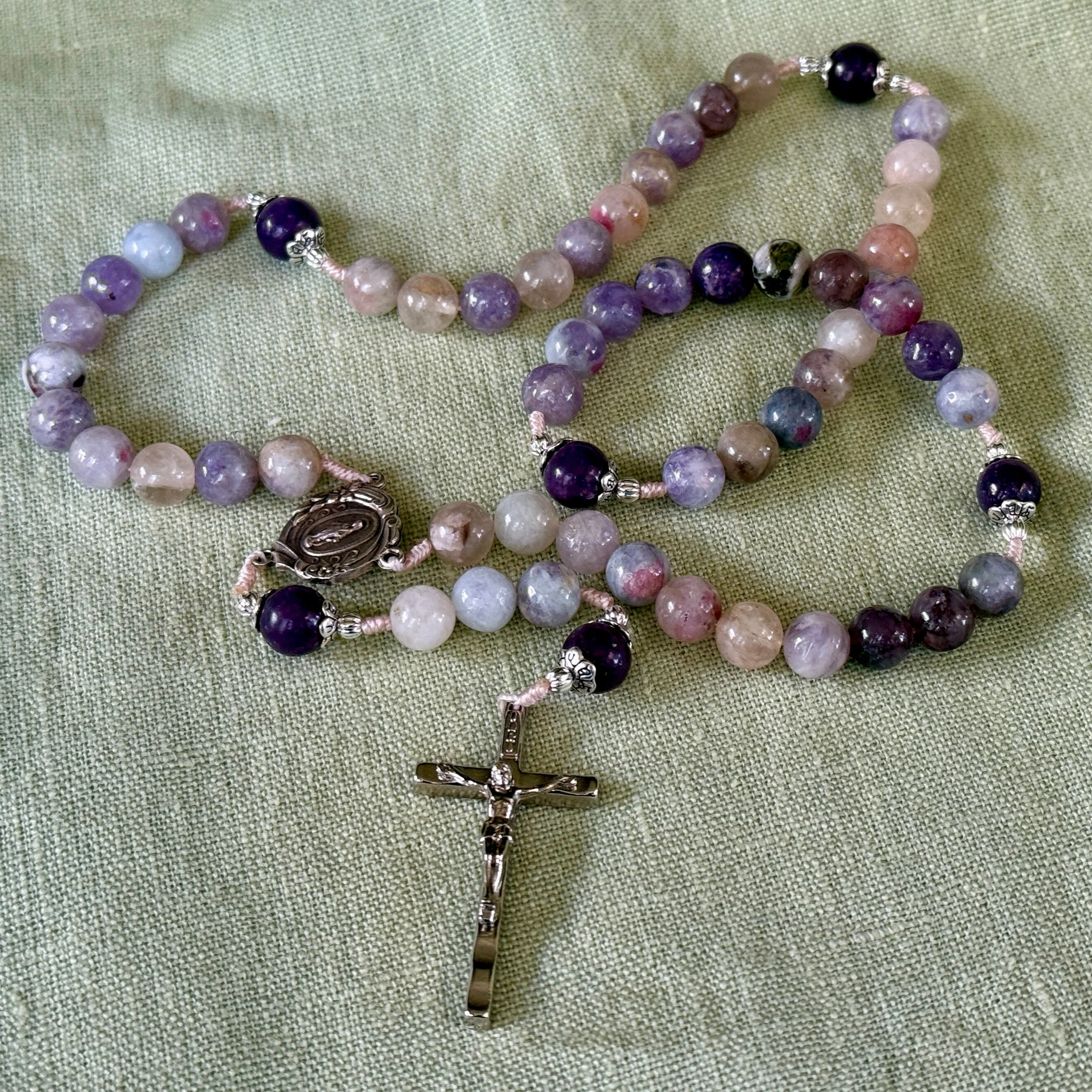 Handmade Gemstone Rosary Pink Tourmaline & Lepidolite Beads Bundle