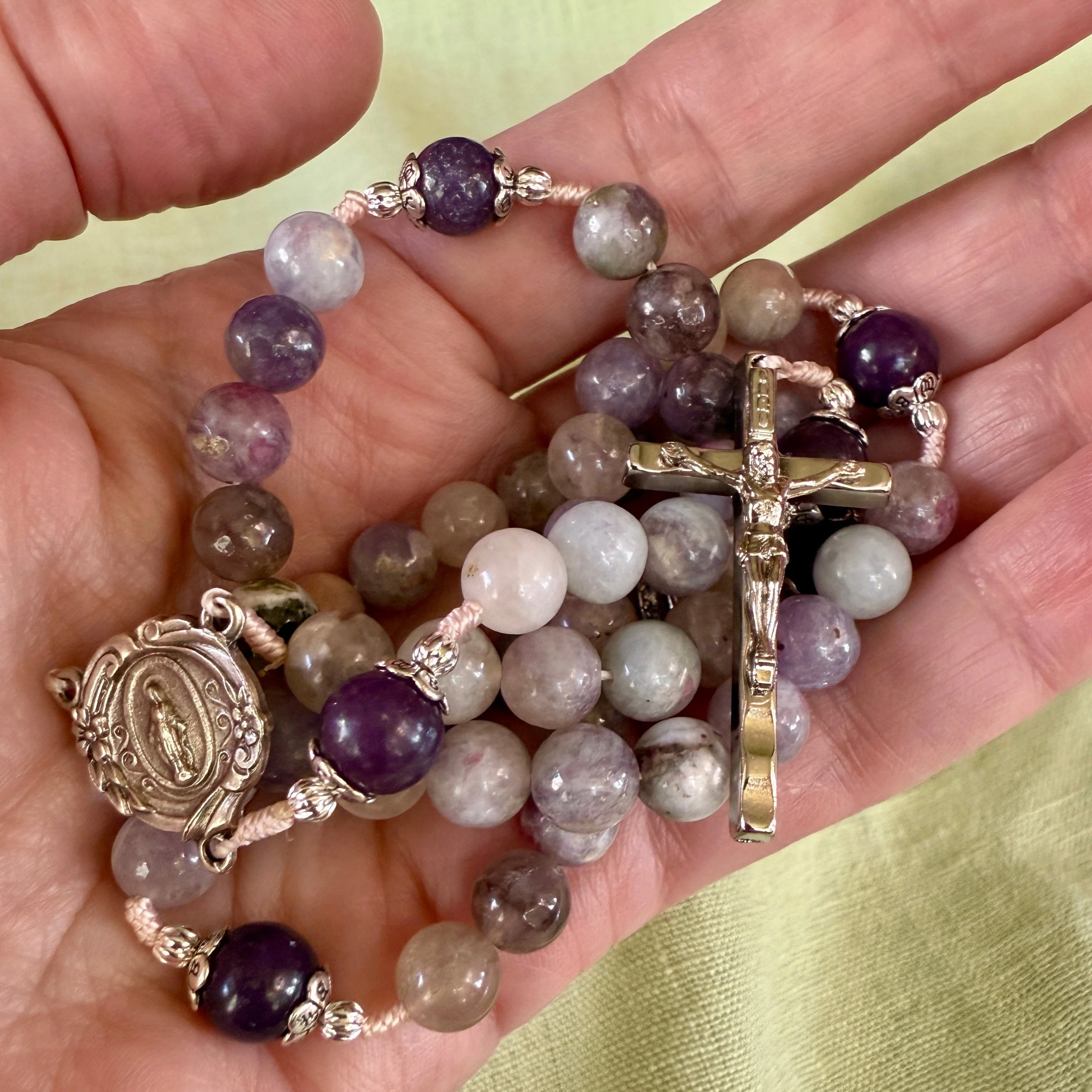 Handmade Gemstone Rosary Pink Tourmaline & Lepidolite Beads Bundle - Image 4