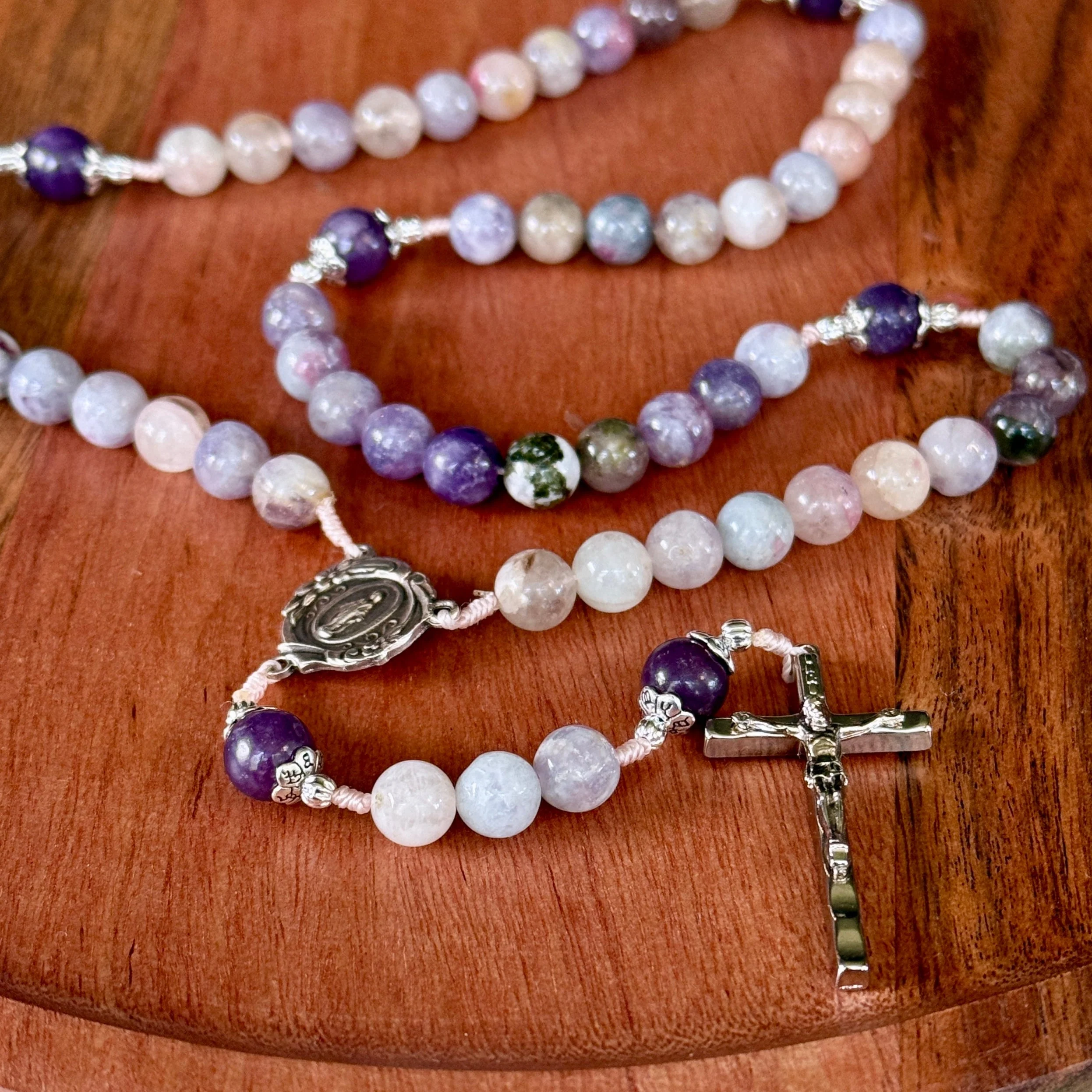 Handmade Gemstone Rosary Pink Tourmaline & Lepidolite Beads Bundle - Image 5