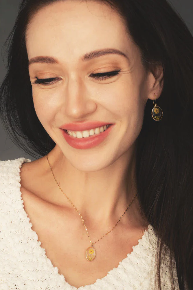 Handmade Tiny Yellow Flower Earrings - Image 2