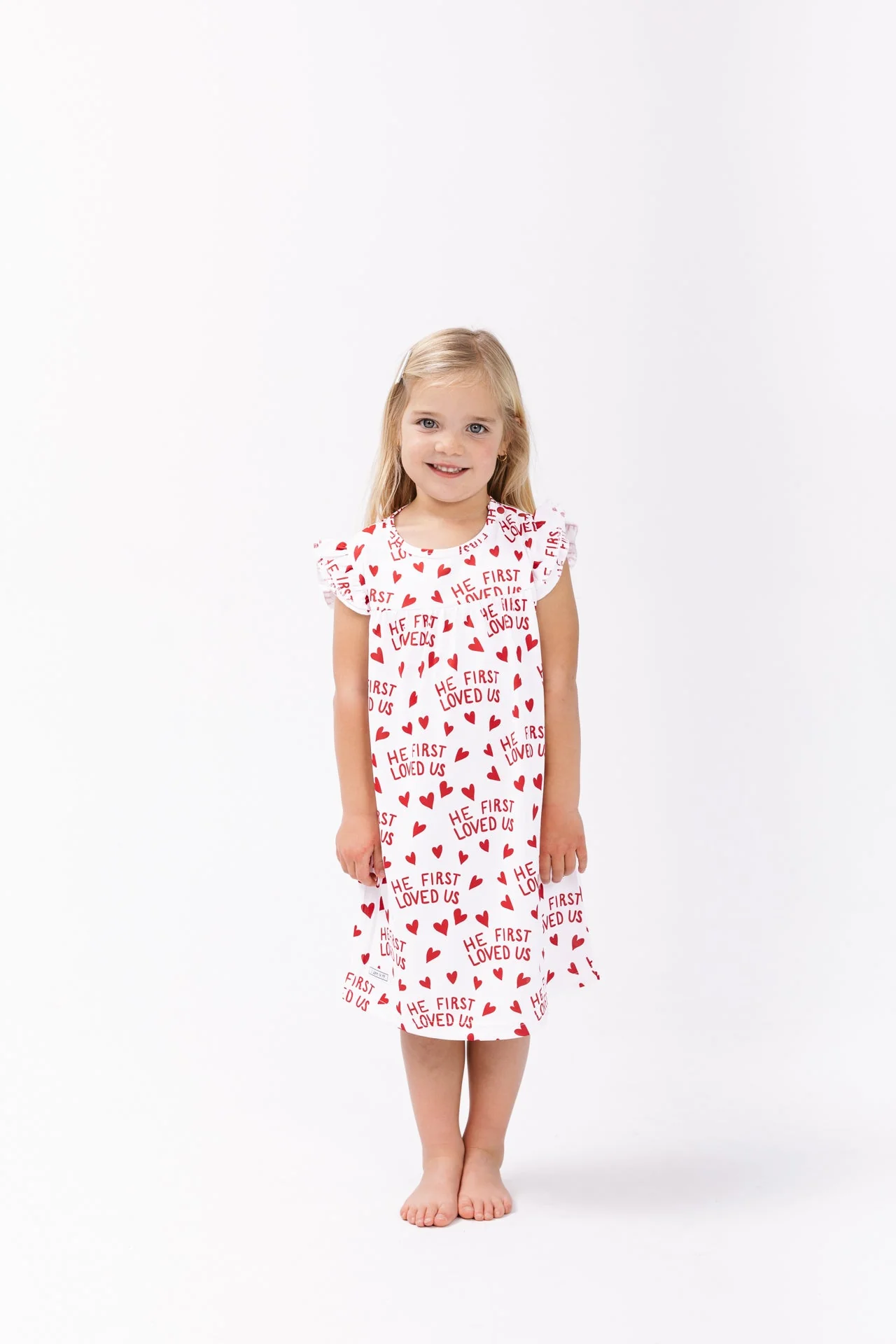 He First Loved Us Red PJ Girls Nightgown Polyester