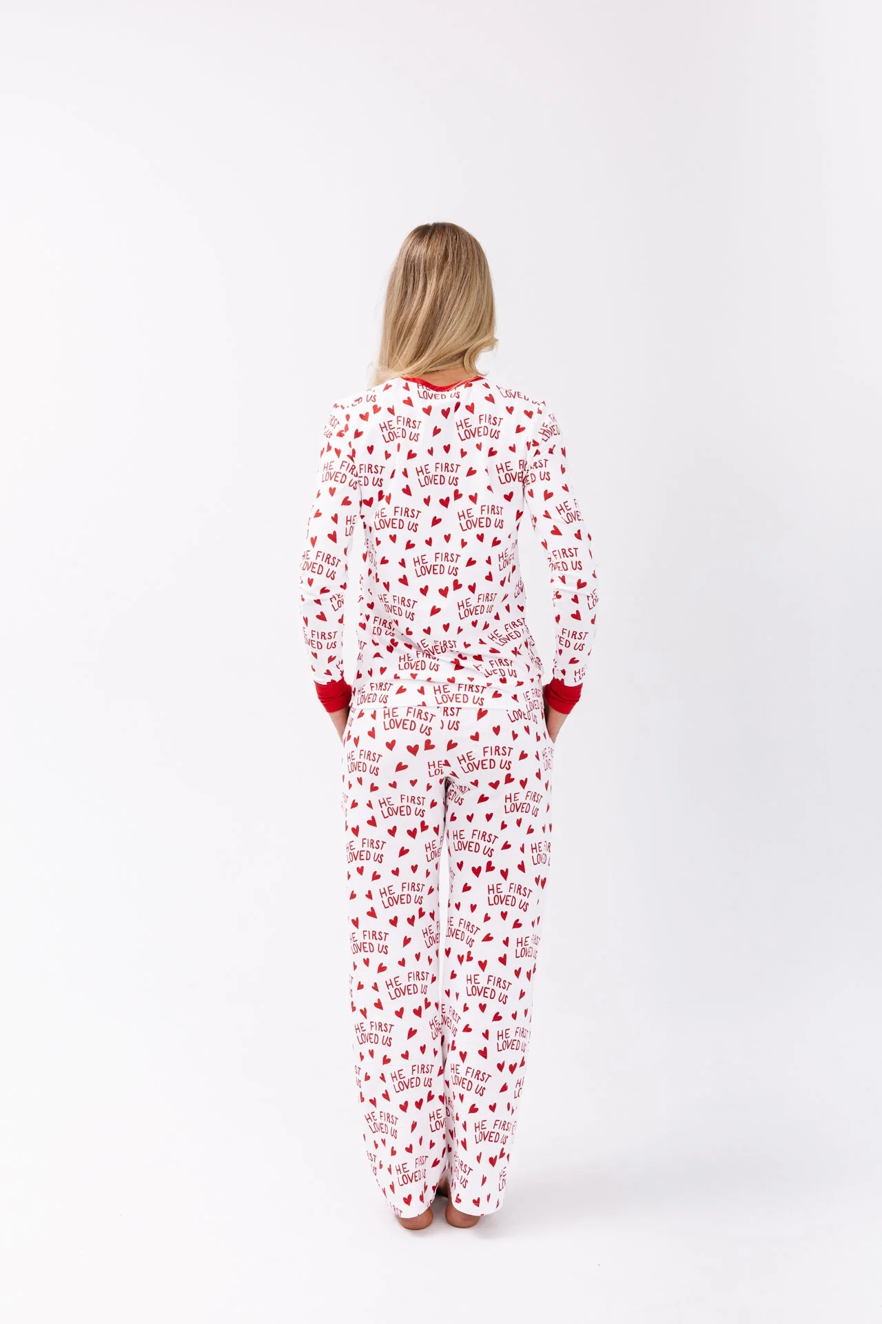 He First Loved Us Red Women's PJ Set Cotton - Image 3