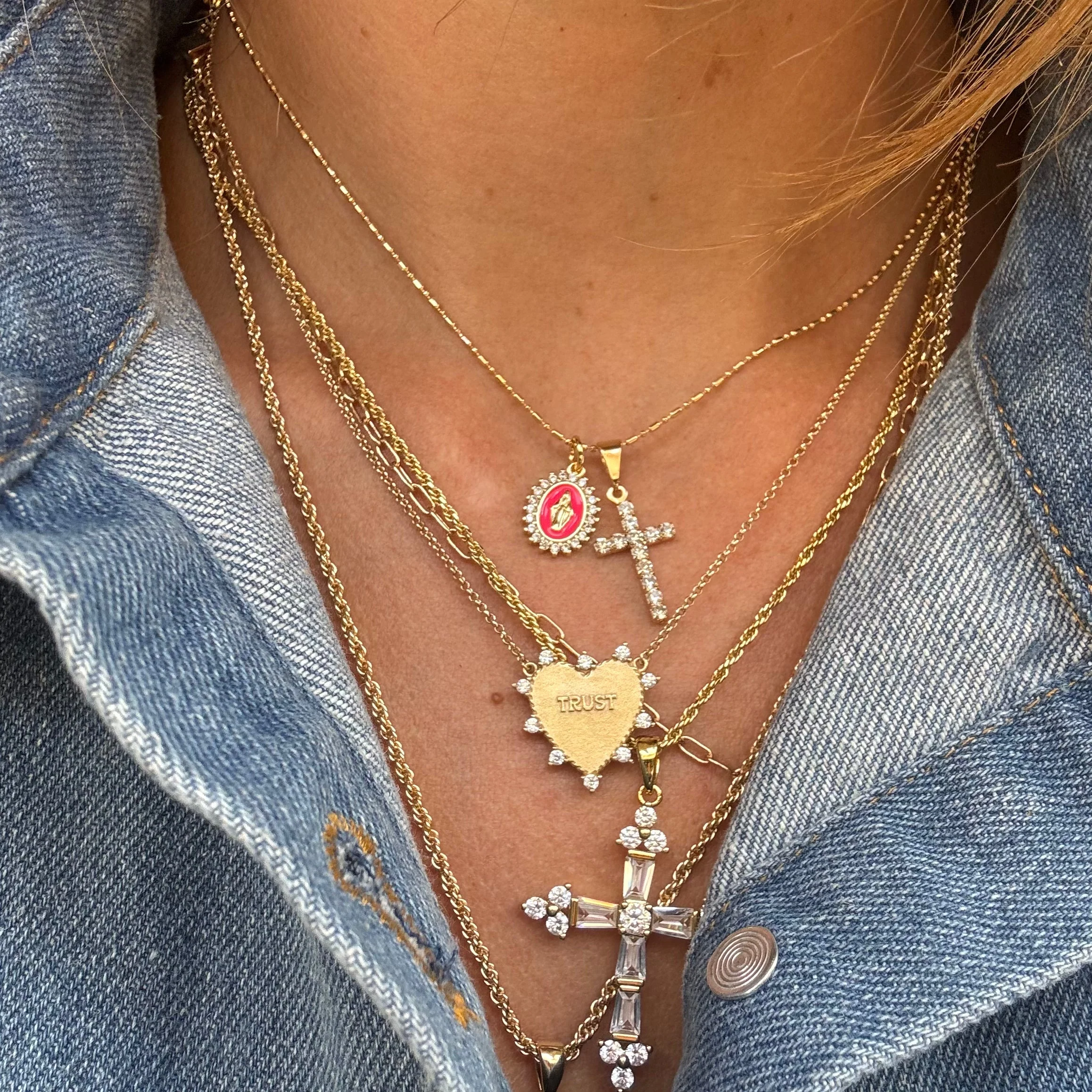 Hot Pink Lady Lourdes multi-charm Necklace - Image 2