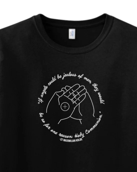 If Angels Could Be Jealous - St. Maximilian Kolbe Adult T-shirt - Image 2