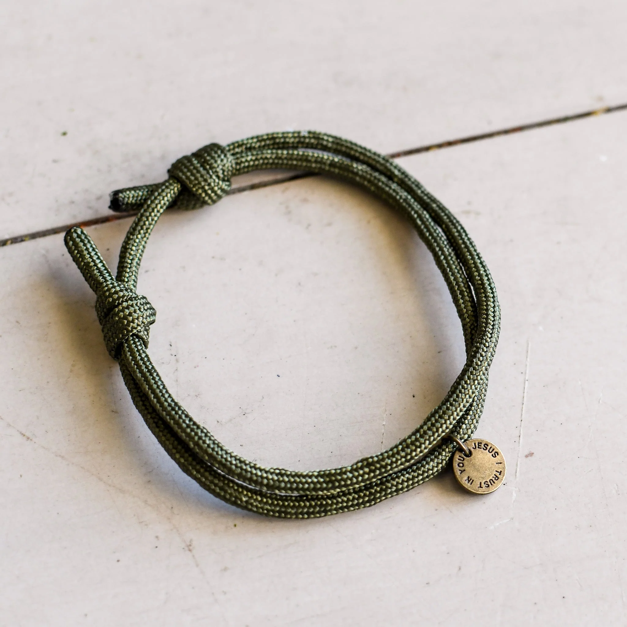 Jesus I Trust in You Olive Paracord Bracelet - Image 2