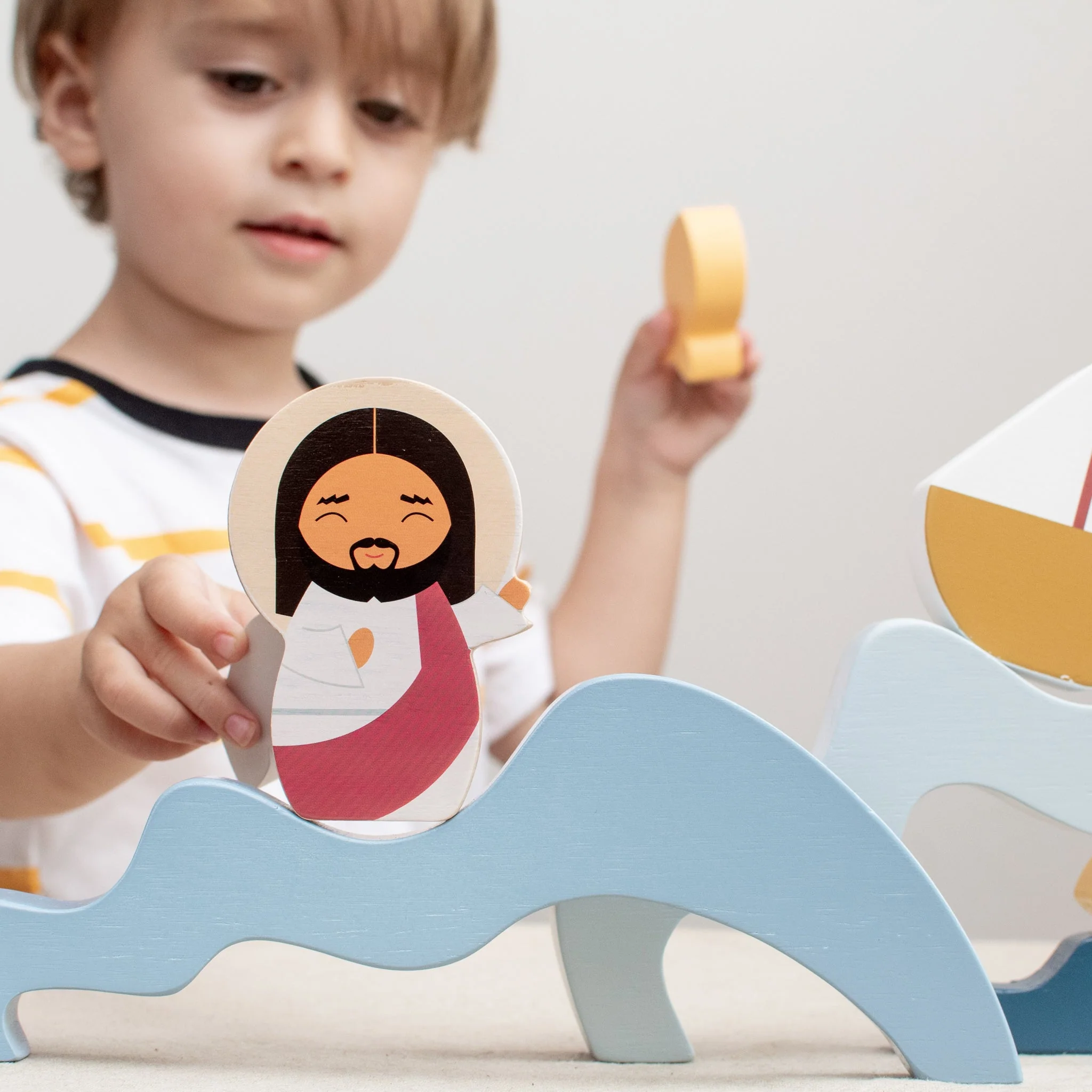 Jesus & St. Peter Walk on Water Wooden Wave Stacker Toy - Image 4