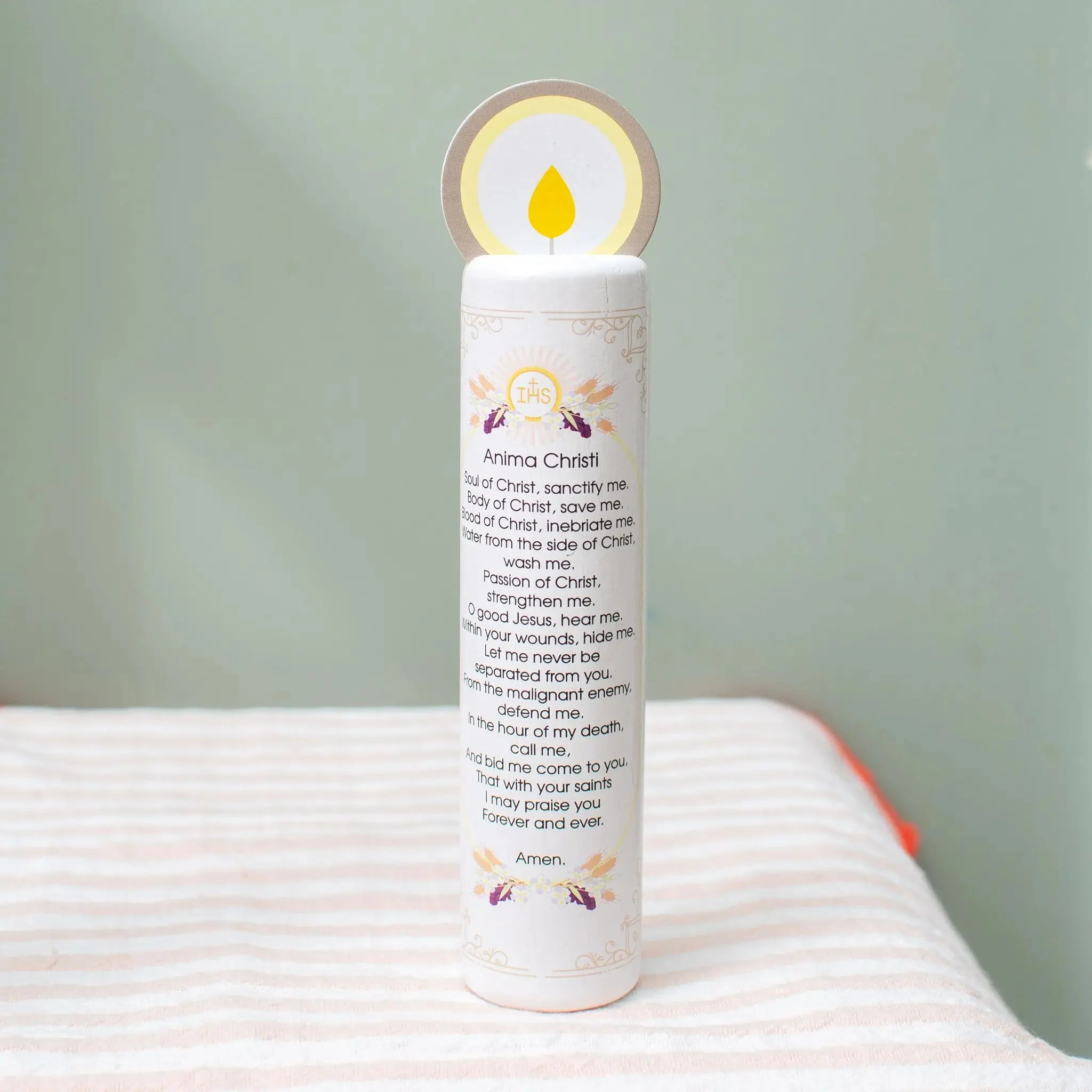 Jesus, the Bread of Life (Anima Christi) Wooden Prayer Candle - Image 2