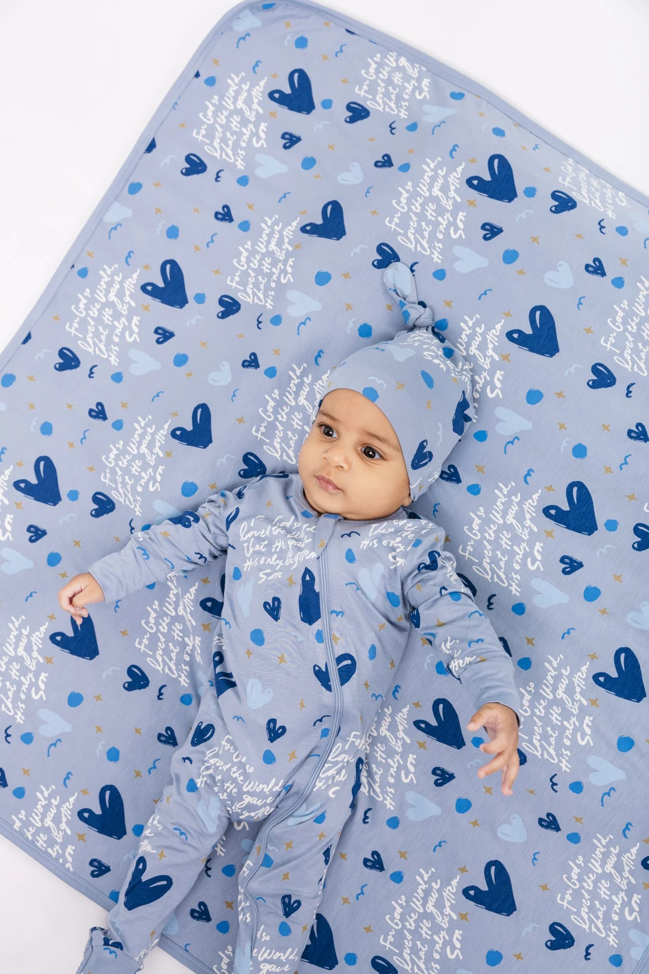 John 3:16 Blue PJ Footed Onesie Bamboo - Image 3