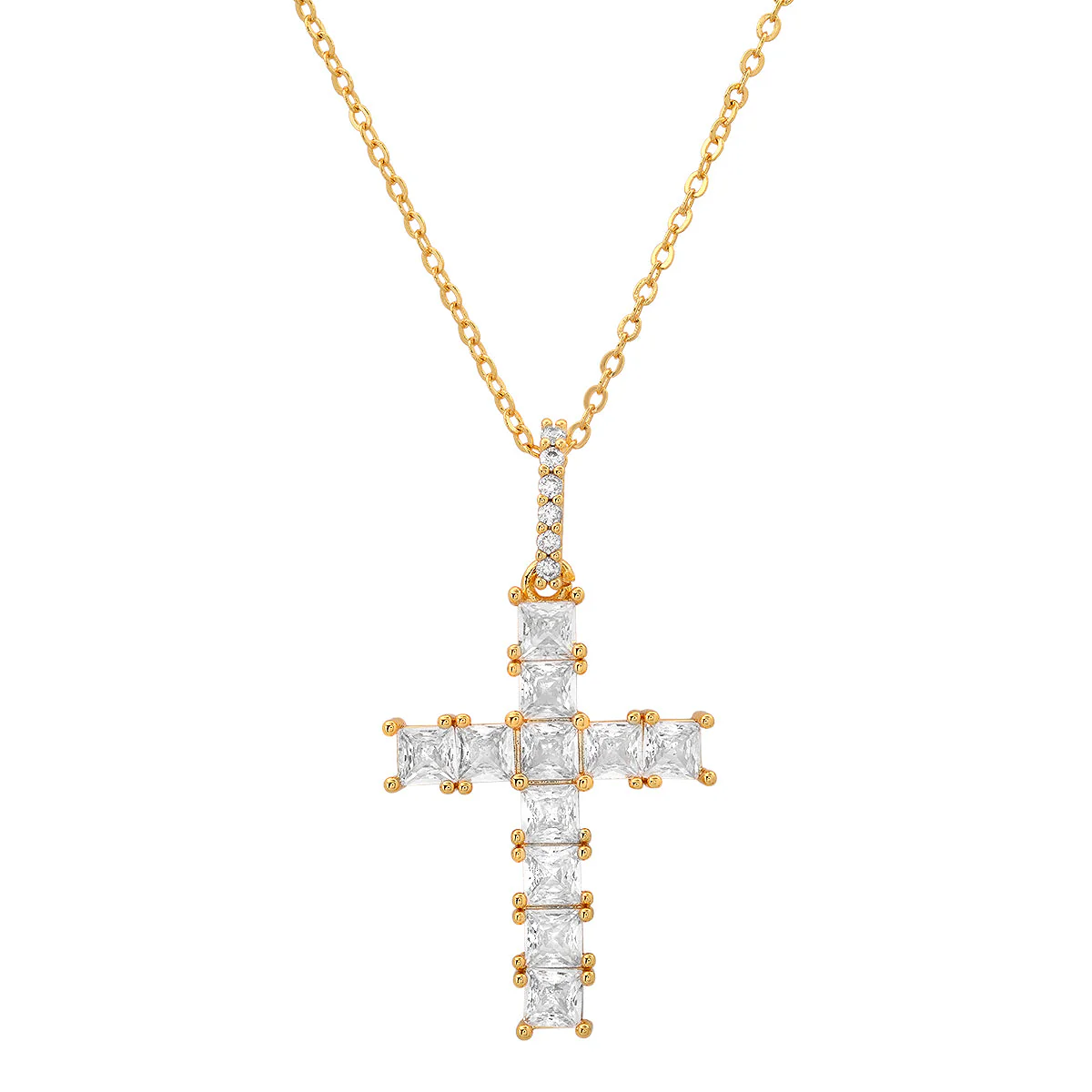 Ladies 18k White Gold Plated Brass And Simulated Diamonds Cross Pendant - Image 2