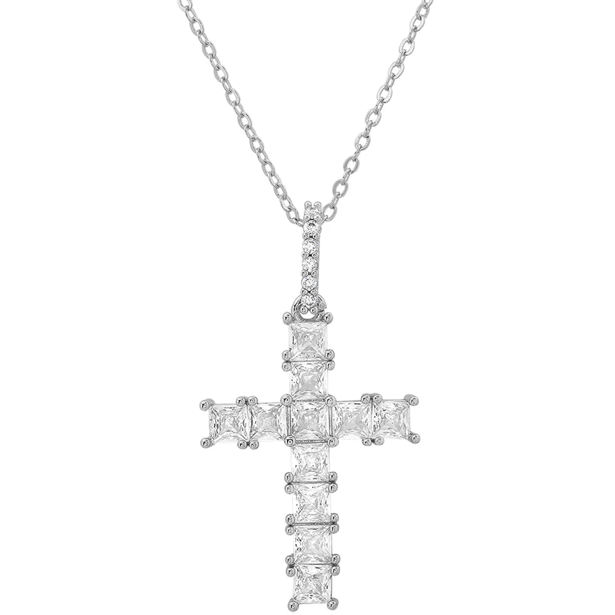 Ladies 18k White Gold Plated Brass And Simulated Diamonds Cross Pendant - Image 4