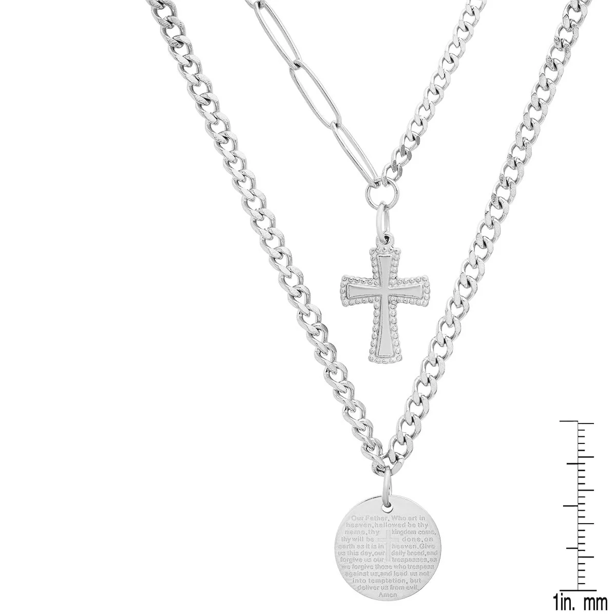 Layered Pendants With "Our Father" Prayer And Cross Charms - Image 3