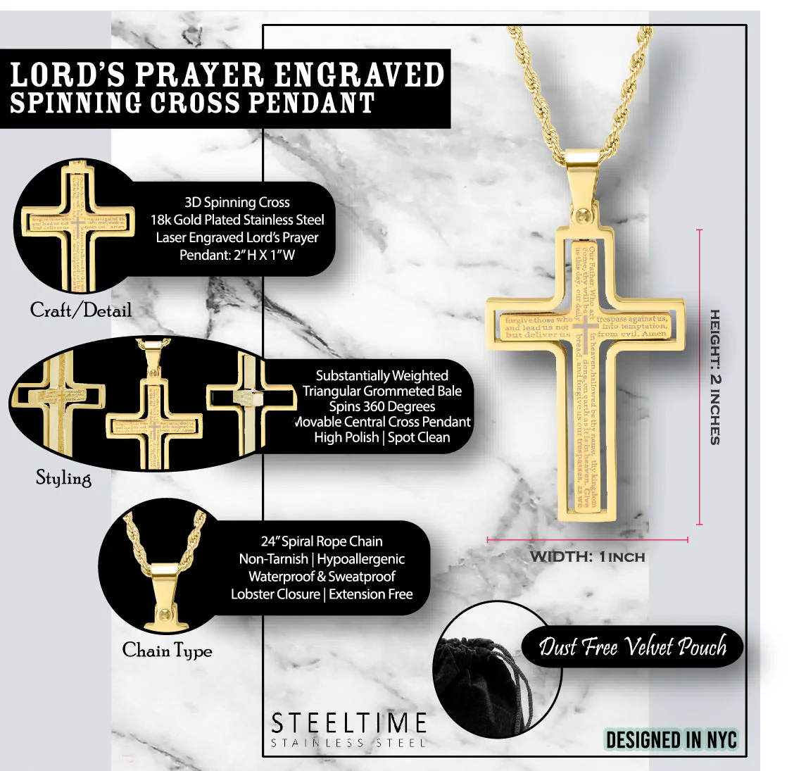 Lords Prayer Spinner Cross Pendant - Image 3