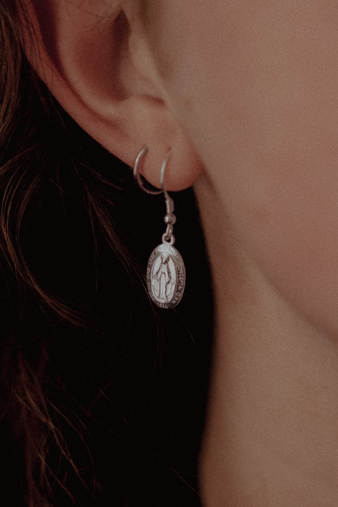 Miraculous Medal Earrings // Silver - Image 4