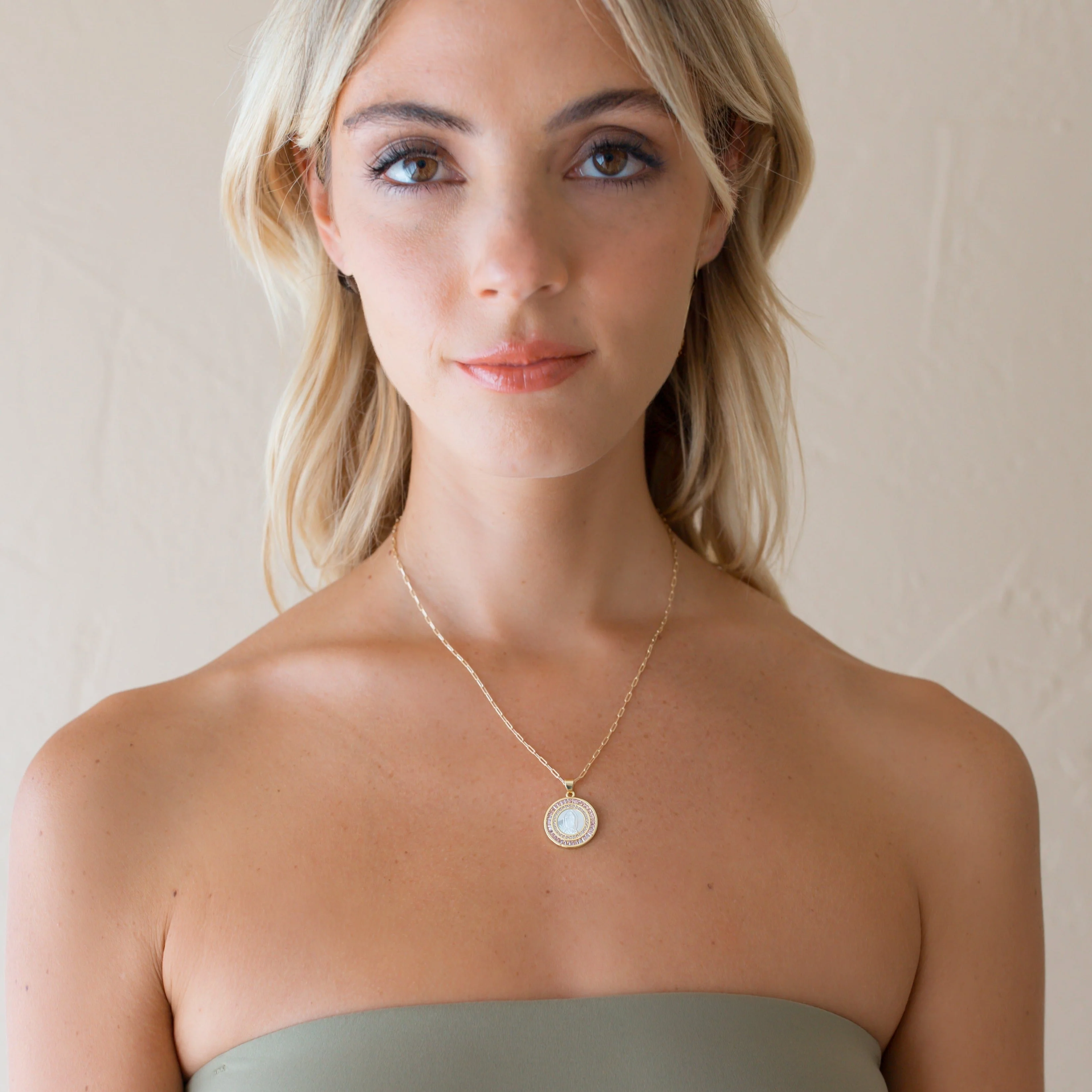 Mother Mary Necklace - Pink - Image 3