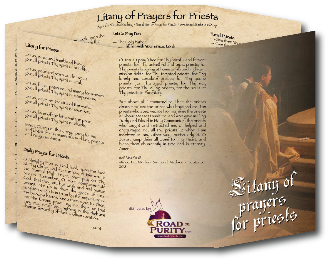 NEW! Litany of Prayers for Priests  - Prayer Card / 3" x 6" folded (c)