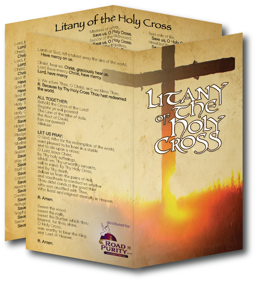 NEW! Litany of the Holy Cross  - Prayer Card / 3" x 6" folded (c)