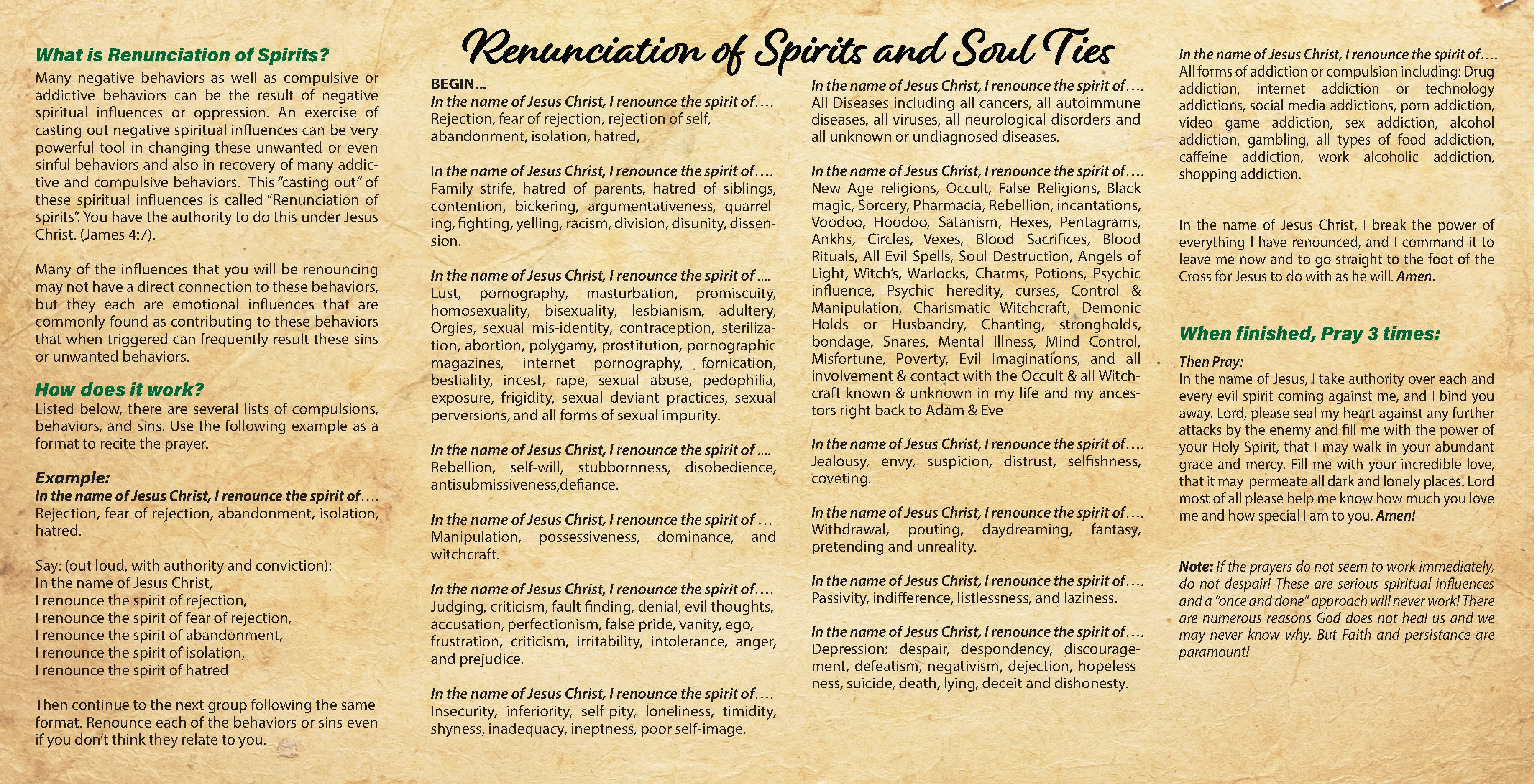 NEW! Renunciation of Spirits and Soul Ties - Prayer Card / 3" x 6" folded (c) - Image 3