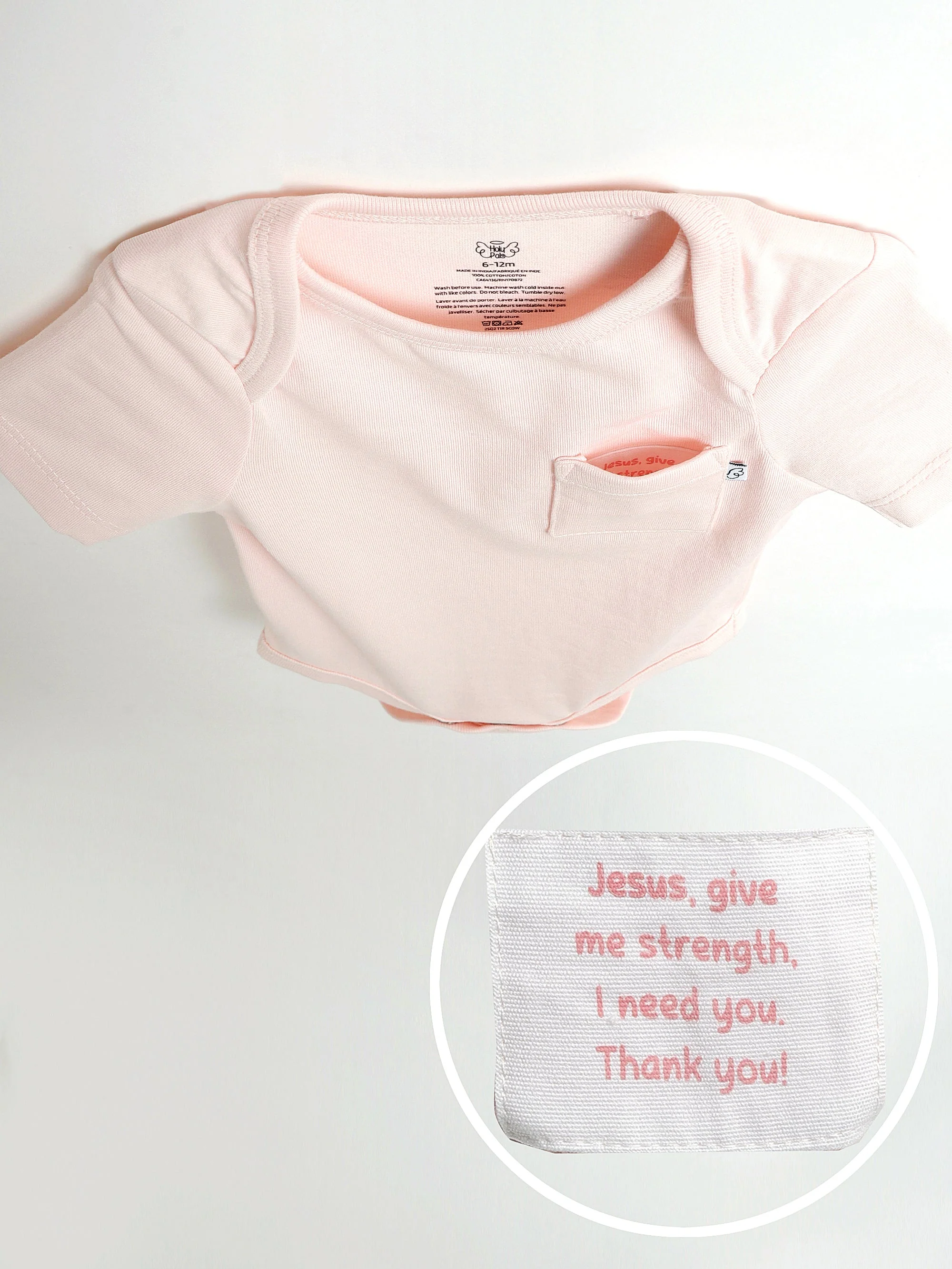 Pink Prayer Pocket Short Sleeve Bodysuit Cotton - Image 3