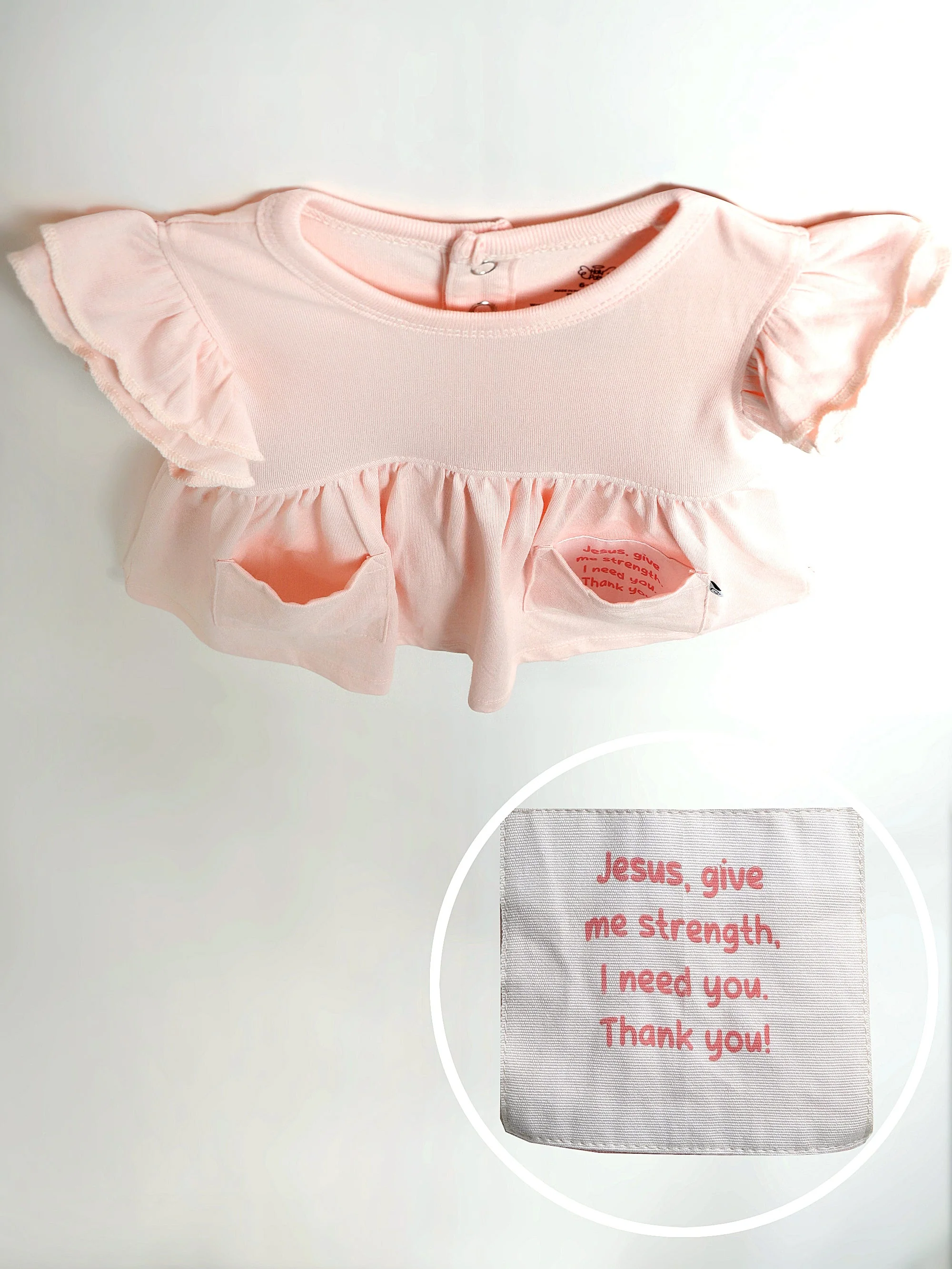 Pink Prayer Pocket Short Sleeve Twirl Dress Bodysuit Cotton - Image 3