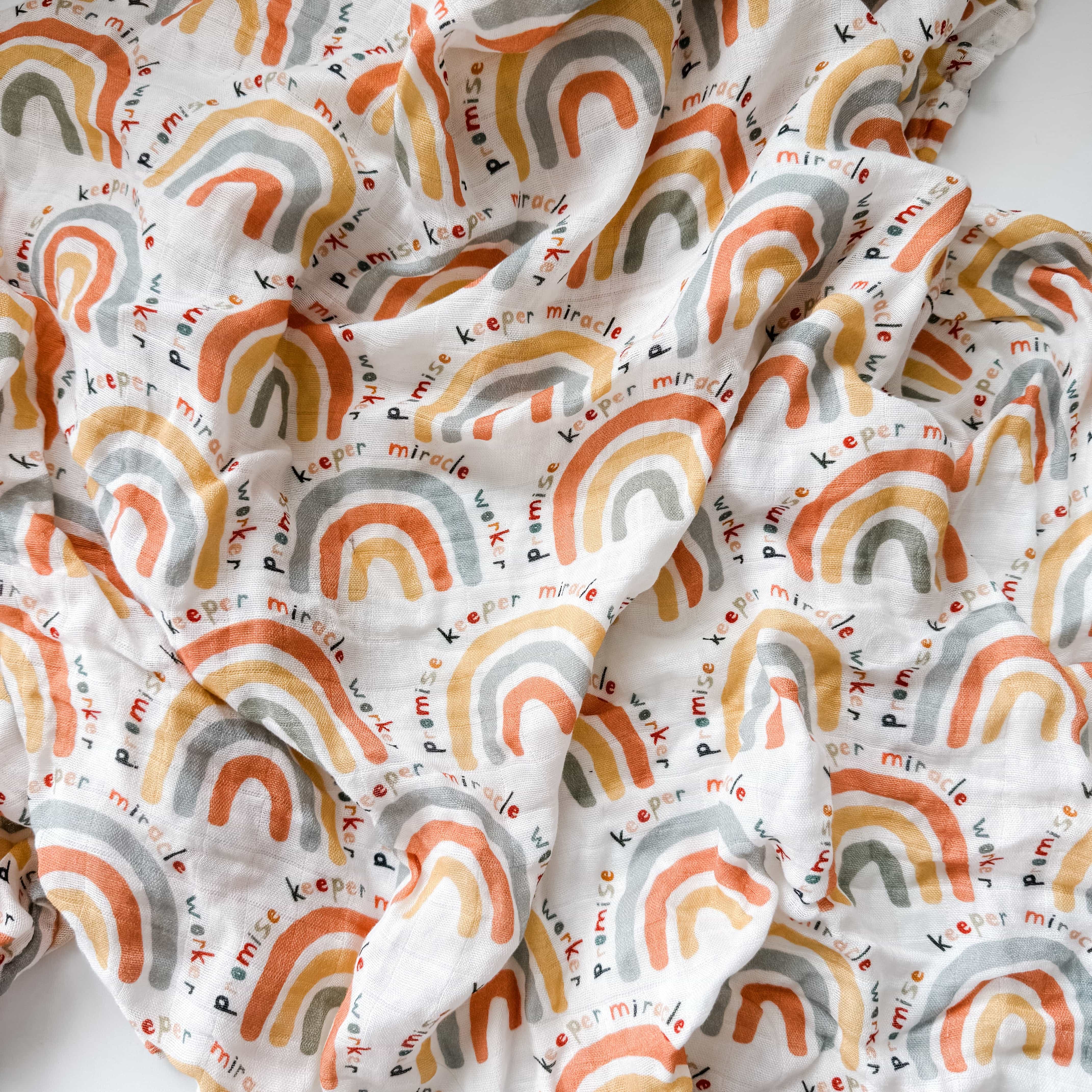 Promise Keeper Rainbows - Catholic Baby Muslin Blanket Swaddle - Image 3